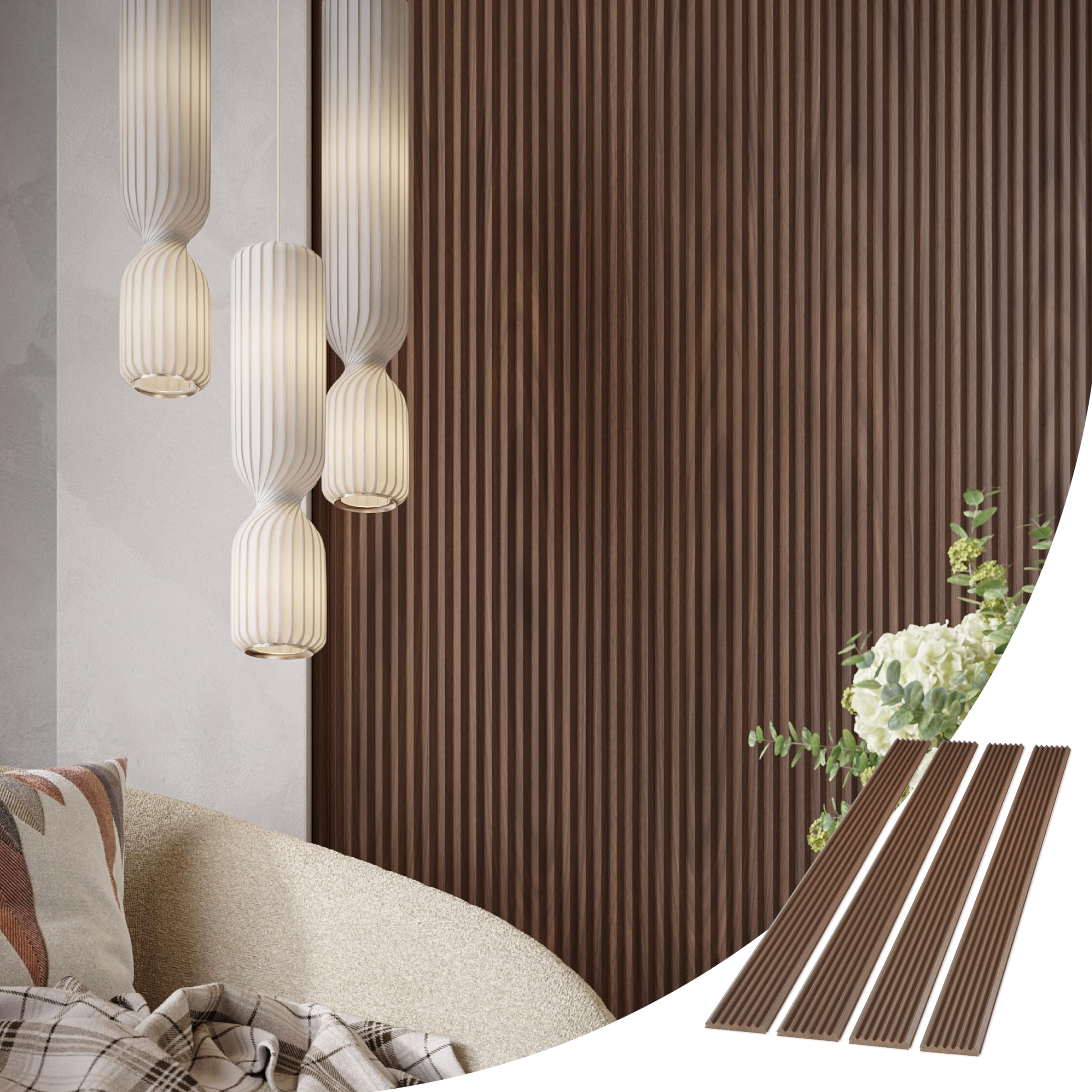 WVH Tambour | Walnut Laminate Zigzag Fluted Wood Effect Wall Panels | 3D Wall Panels for Interior Decor | Zig Zag Pattern, Lightweight Design & Interlocking Edge Panels 4X 94.09" x 5.68"