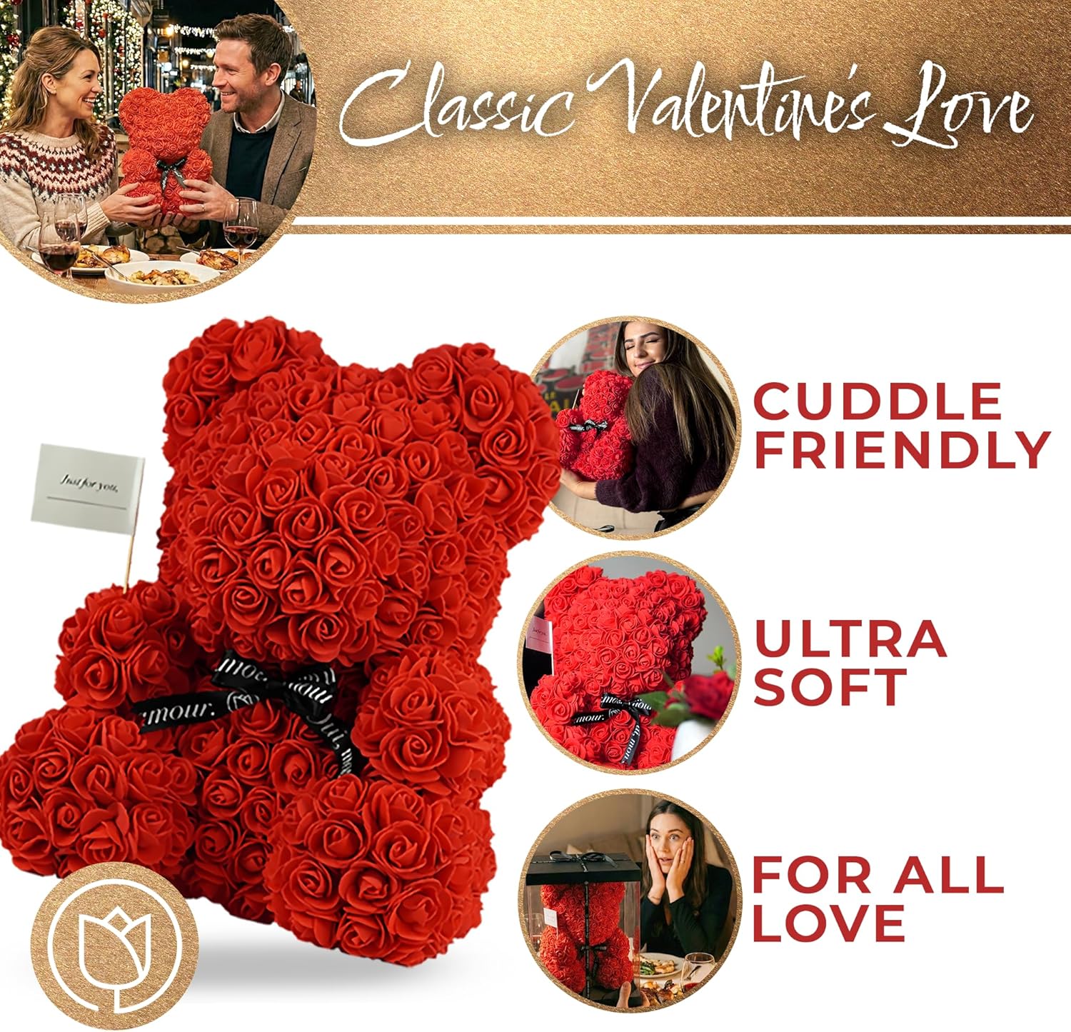 Large 16-Inch Rose Bear Gift Set with Gift Box | Handmade Artificial Flower Teddy Bear | Luxury Rose Teddy Bear for Valentine’s Day, Anniversary, Birthday - Image 3