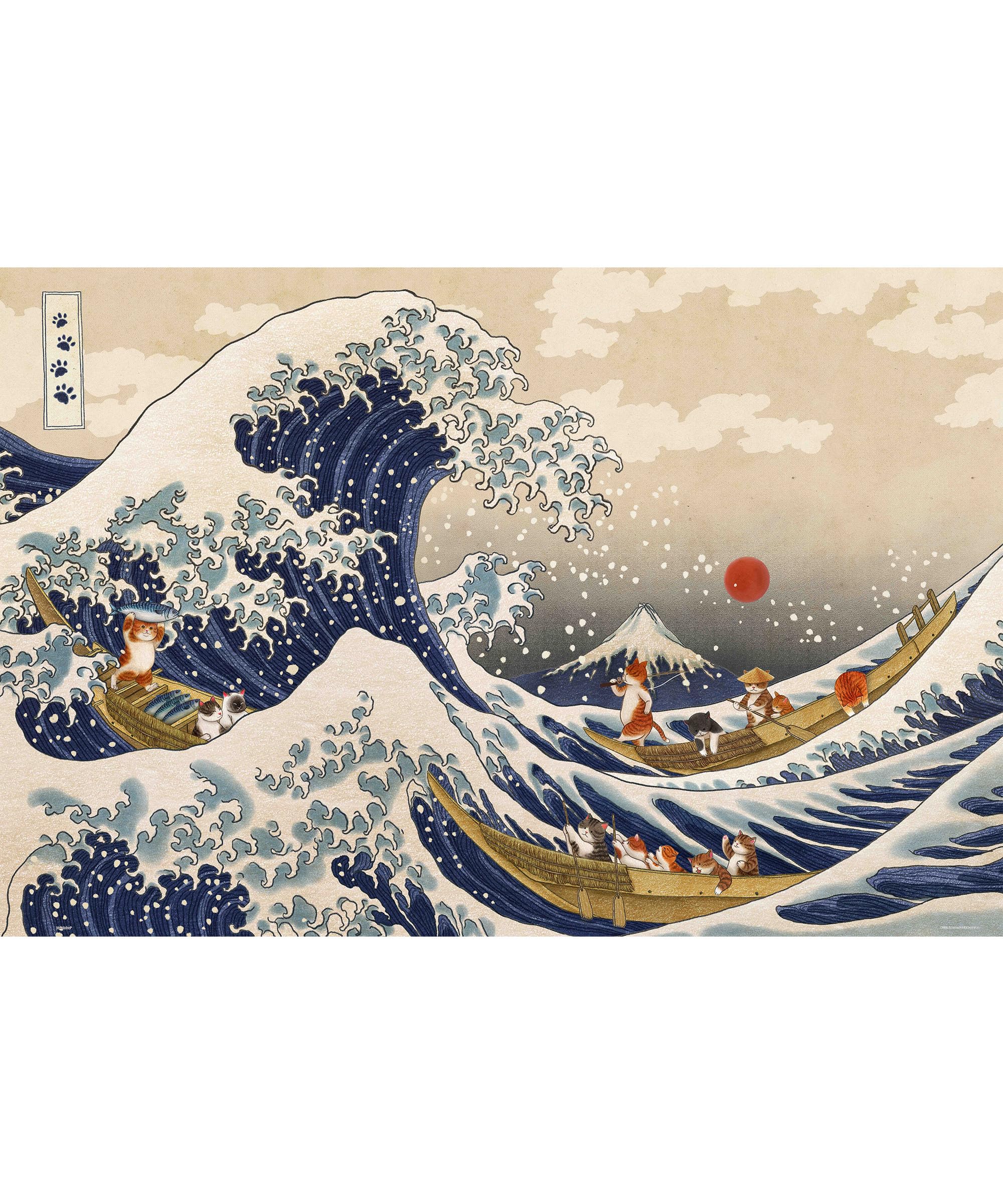 PieceRelax PieceClicks Plastic Jigsaw Puzzles for Adults 2000 Pieces - Nyangsongi - The Great Cats Wave - 25 X 37.6 Inches, Most Satisfying Table Games, No Glue Needed [U1103]