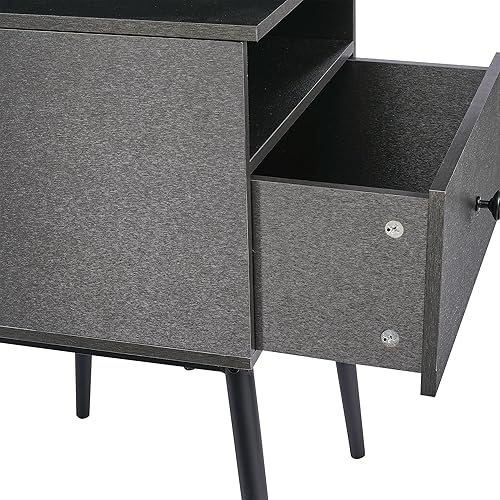 Miniatura 24 de VECELO Juego de 2 mesitas de noche modernas, mesa auxiliar cuadrada con cajón y espacio de almacenamiento para dormitorio y sala de estar Marrón