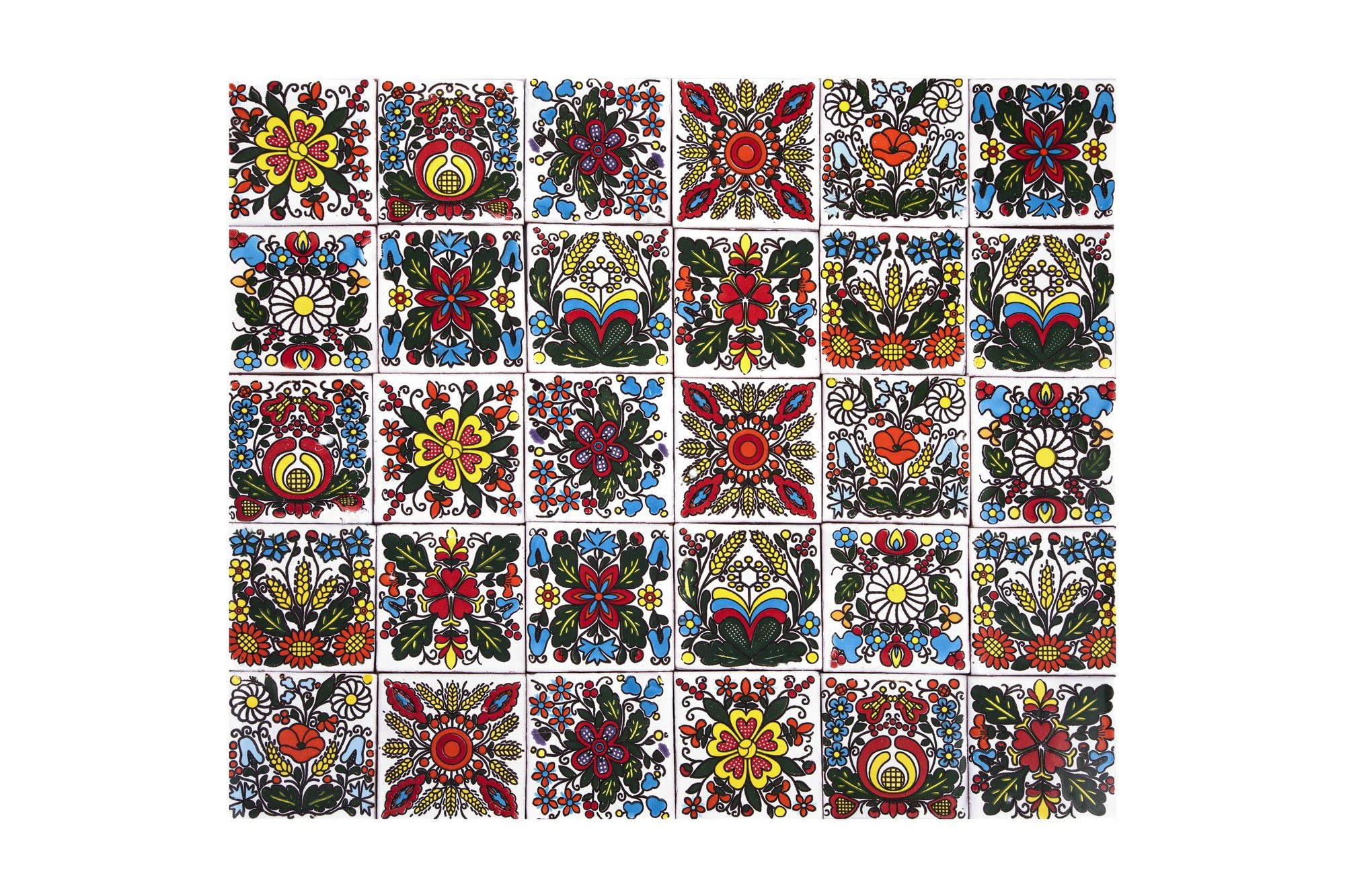 Cerames azulejos de mosaico Talavera Kociewski - 30 azulejos decorativos de cerámica mexicana para baño, ducha, escaleras, pared posterior de la cocina | azulejos de mexicanos 10,5x10,5 cm