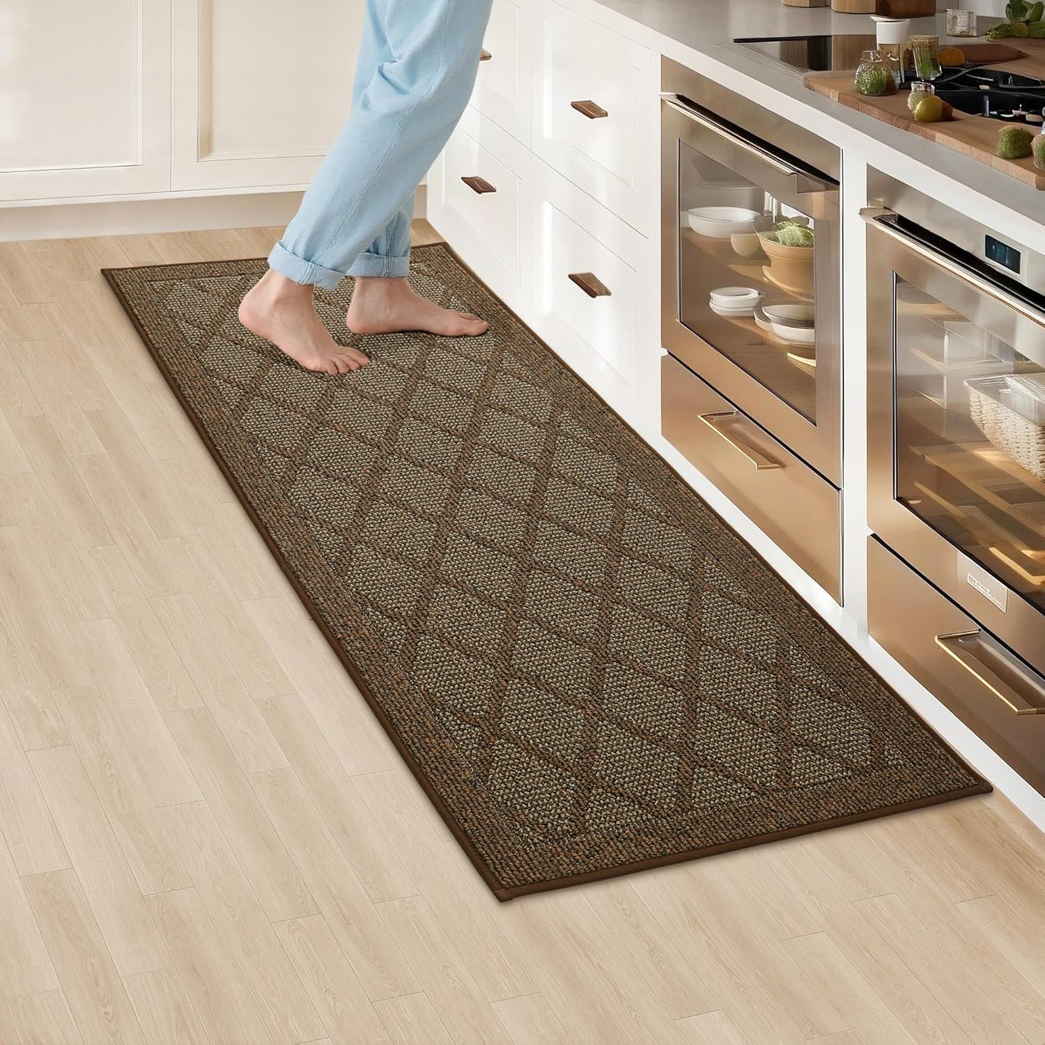 COSY HOMEER Kitchen Rug Non Slip Washable, 24"x60" Absorbent Kitchen Mats for Floor, Runner Rugs for Kitchen Floor, 100% Polypropylene Kitchen Sink Rug (Brown)