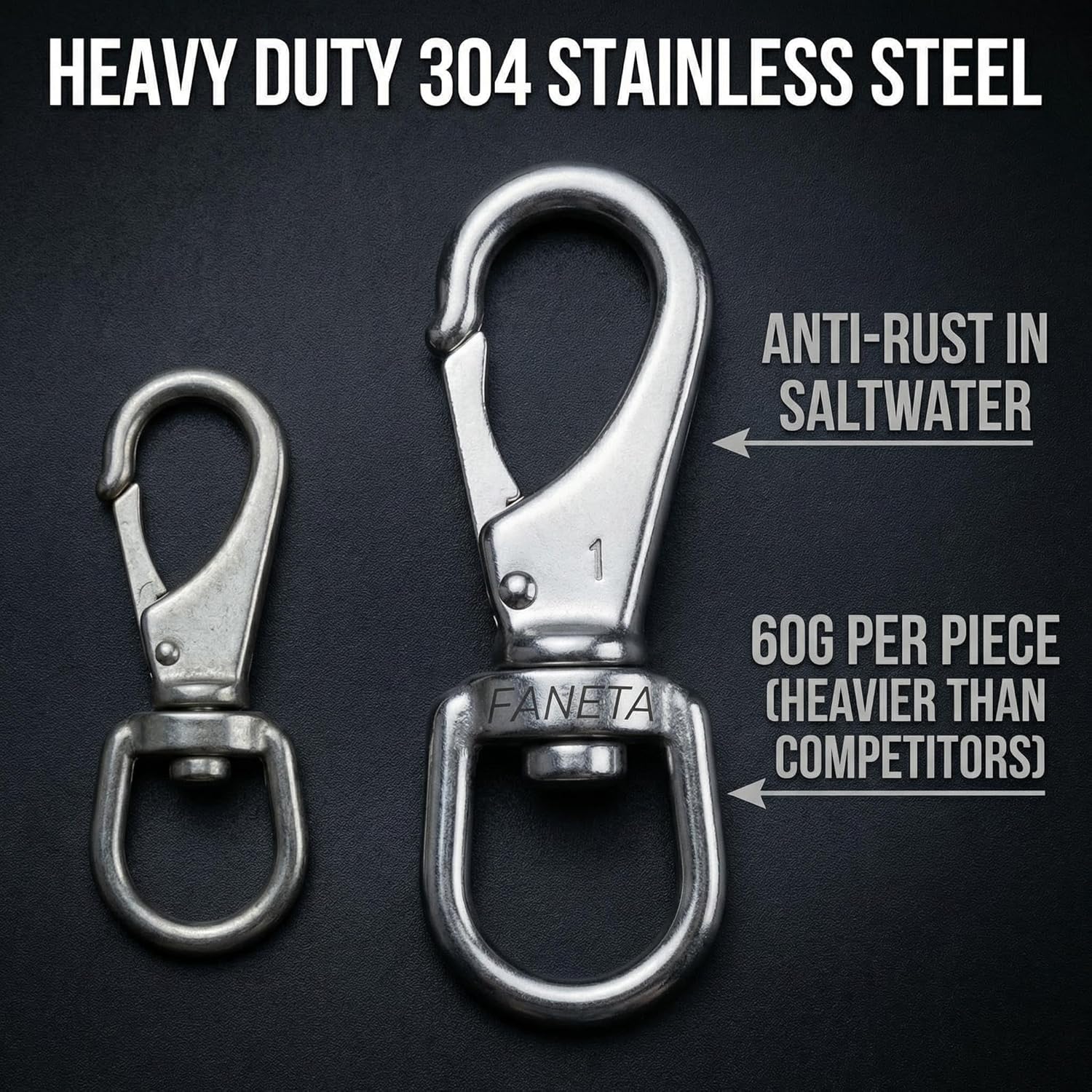 3-1/2'' Stainless Steel Flag Clips Heavy Duty 3/4'' Swivel Eye Snpa Hooks #1 - for Scuba Diving, Flagpole Rope, Bird Feeders, Dog Leashes, Bags, Belting, Straps, Luggage, etc - Pack of 4