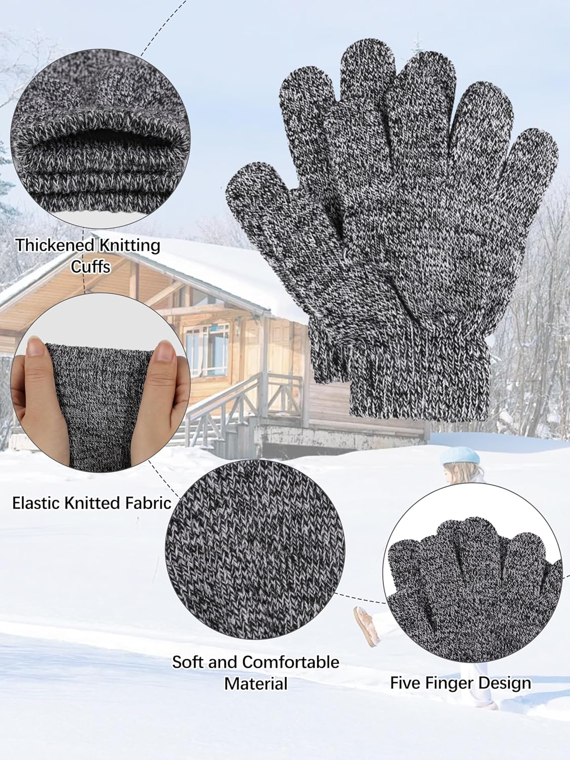 Glooarm 12 Pairs Kids Gloves Winter Toddler Full Fingers Knit Children Stretchy Warm Gloves Bulk for Boys Girls - Image 3