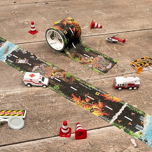 Miniatura 16 de Cinta negra de 30 x 4 pulgadas, cinta negra de auto ideal para niños, rollo de pegatinas para sets de carros y trenes, se pega al piso y las Asfalto