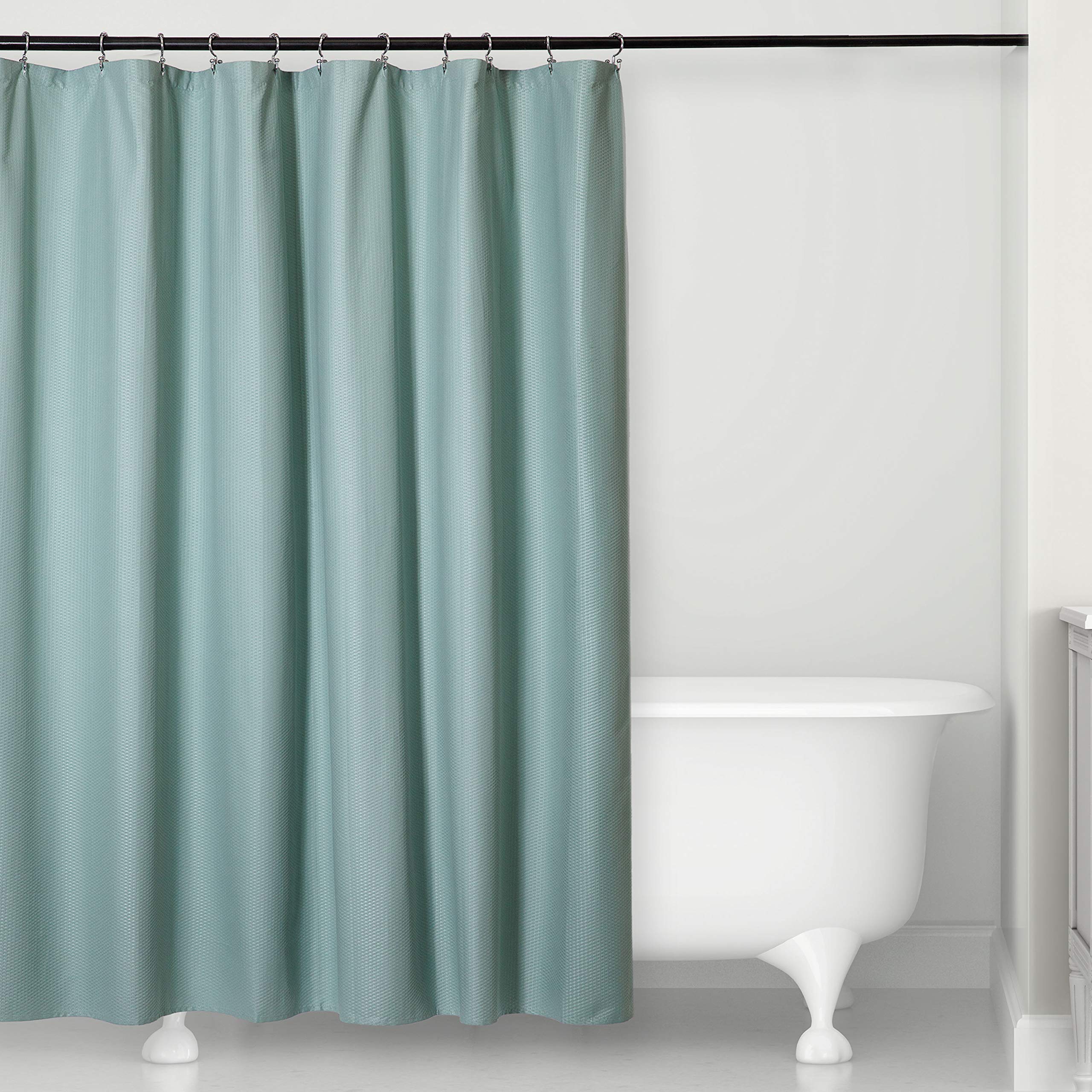 MICRODRY 13-Pc Water Repellent Soft Touch Fabric Shower Curtain Liner Set – Includes 12 Rust Resistant Chrome Double Roller Hooks – Machine Washable with Piling Resistance | 72” x 72” (Aqua)