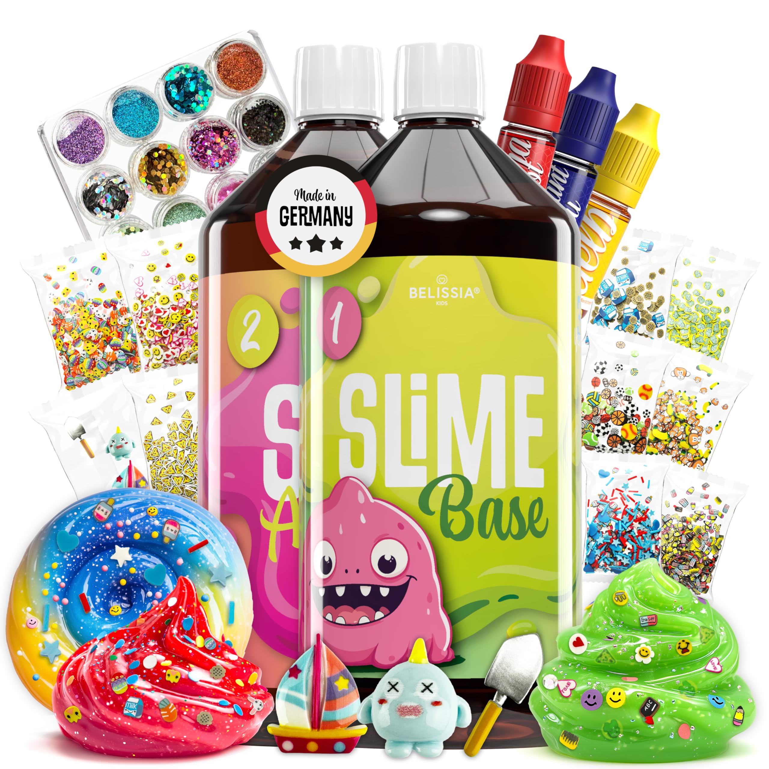 Belissia XXL Kinder Spiel-Schleim zum selbermachen. Fun Set für 2KG fertigen Slime. Ideale Geschenkidee für Kinder ab 3 Jahre inkl. Zubehör