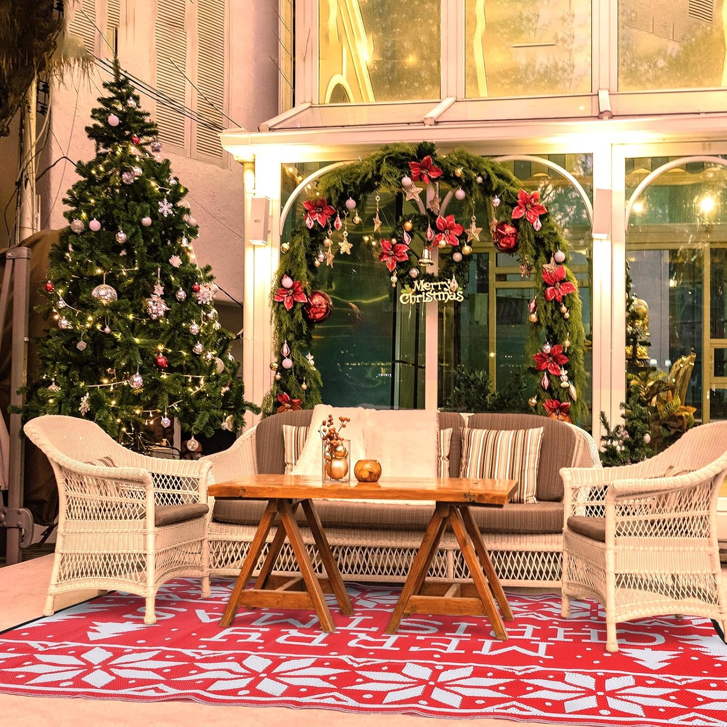 5x8 ft Christmas Outdoor Rug Plastic Straw Rug Rv Outdoor Rug Camper Mats Patio Outdoor Mat Christmas Tree Mat Waterproof Outdoor Deck Rug for Outside Garden Lawn Landscape Balcony Porch