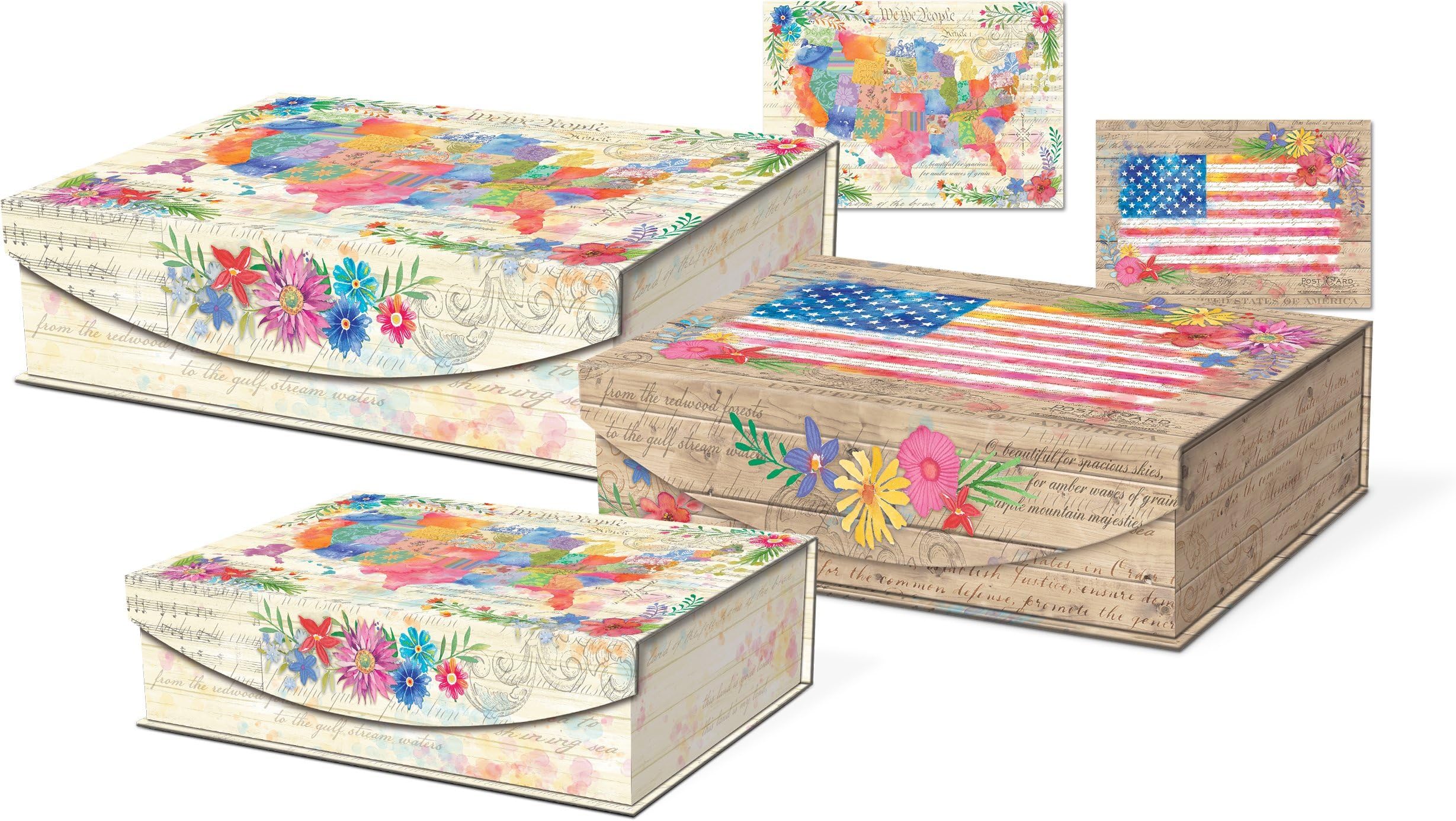 Punch Studio Nesting Flip Top Boxes, America The Beautiful, Large
