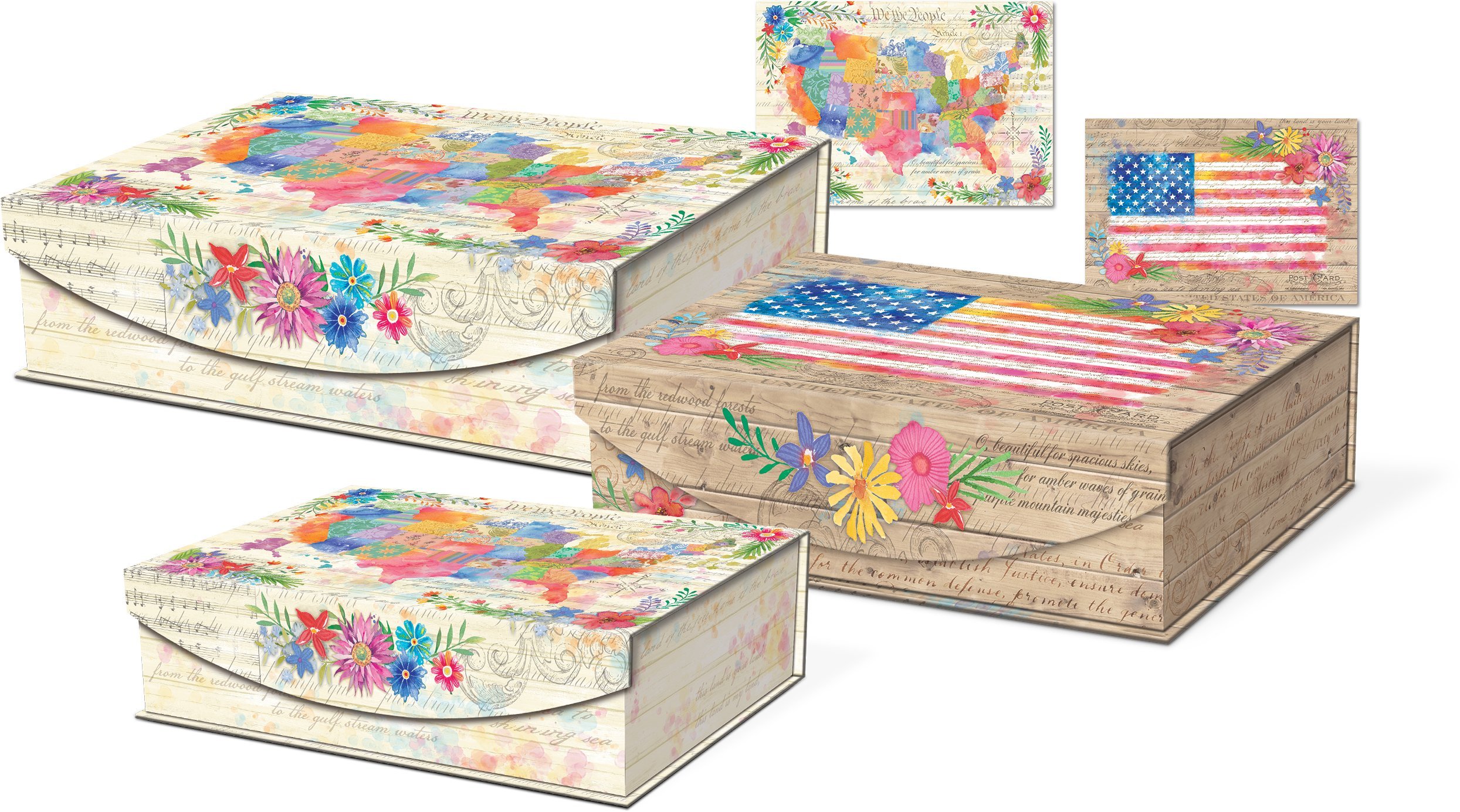 Punch Studio Nesting Flip Top Boxes, America The Beautiful, Large