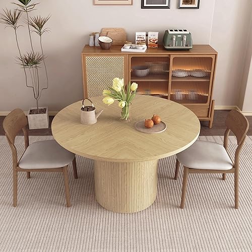 Miniatura 3 de Mesa de comedor redonda para 4, moderna mesa de cocina de granja, mesas de comedor circulares pequeñas de 47 pulgadas con base de tira de madera
