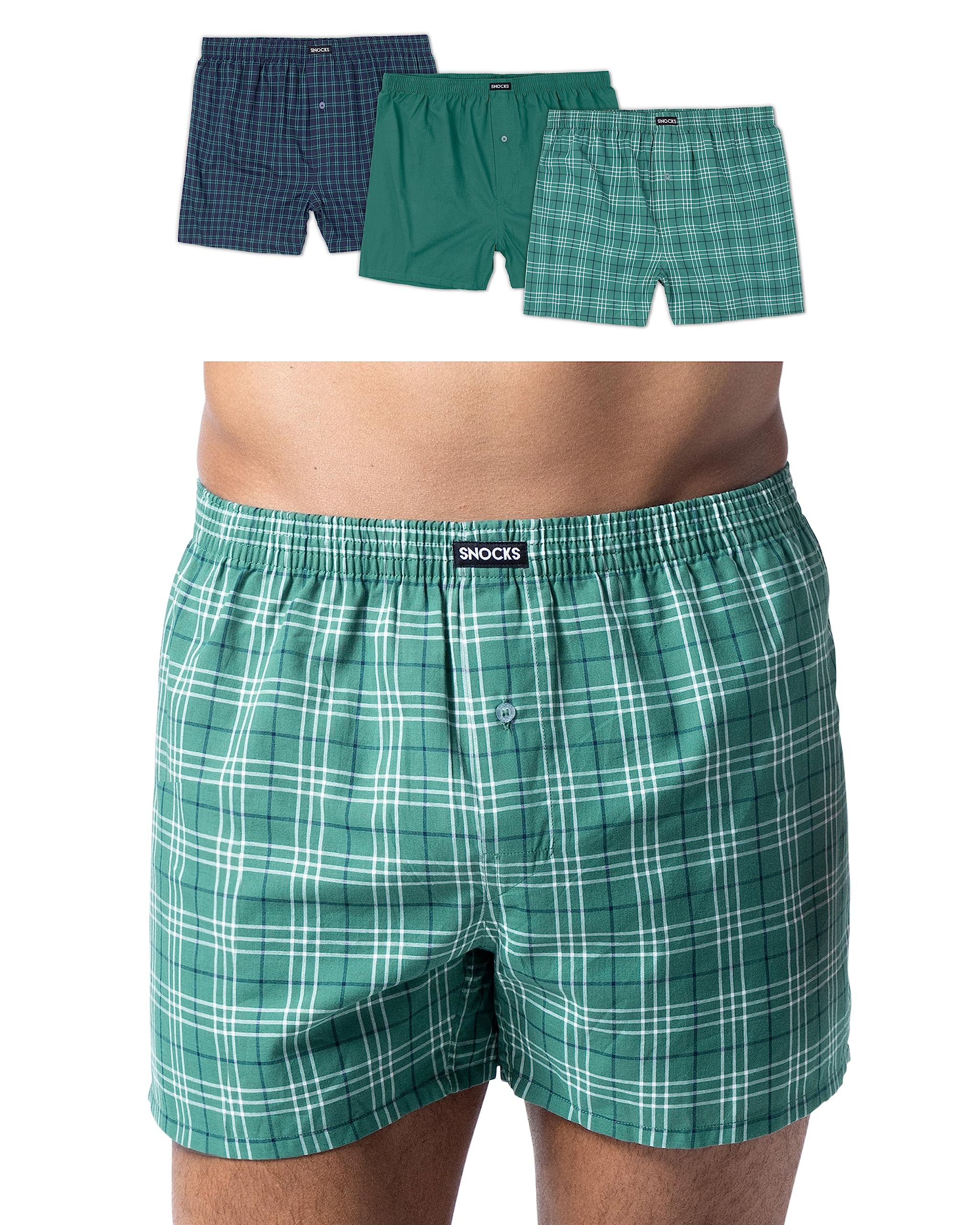 Snocks Pacco 3 Boxer Uomo Lunghi in Cotone Bio - Mutande Uomo Senza Etichette Irritanti - Boxer Pack Taglia S-4XL