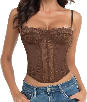 Raxnode Lace Bustier Corset Tops for Women - Sexy Going Out Party Club Top with Buckle