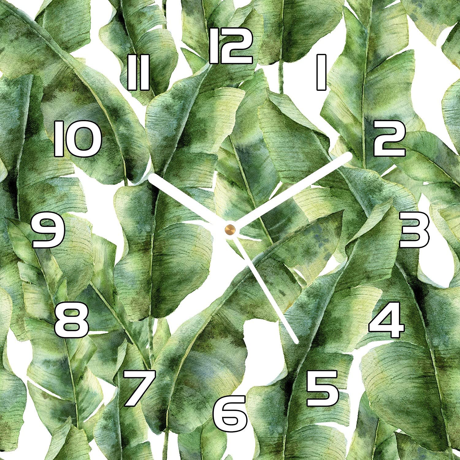 Horloge murale salon et cuisine Coloray en verre sécurisé motif tropical 30 cm