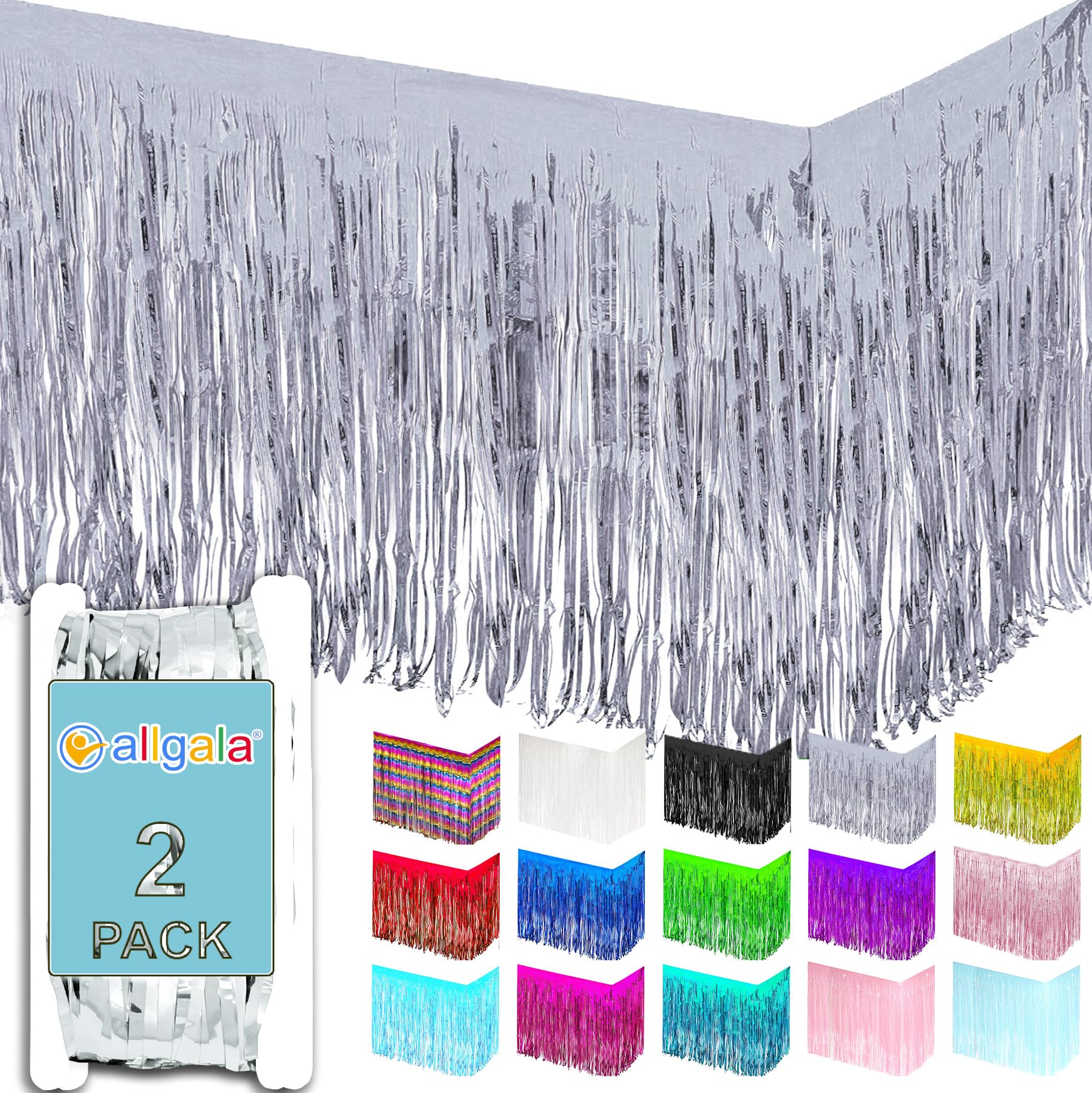 Amazon.com: Allgala Silver Tinsel Table Skirt 2-Pack 29x108 Inch 