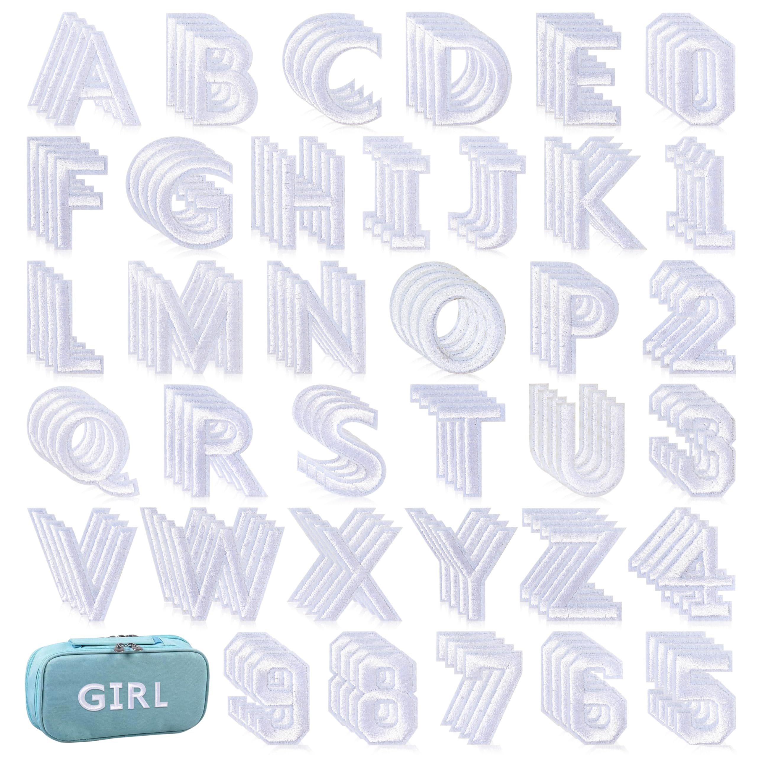 Photo 1 of NICEVINYL Iron on Letters and Numbers Patches: 144pcs White Alphabet A-Z Letters Iron-on for Clothing - Numbers 0-9 Applique Patch Sew on for Bags, Backpacks, Jackets, Shirts, DIY Accessories