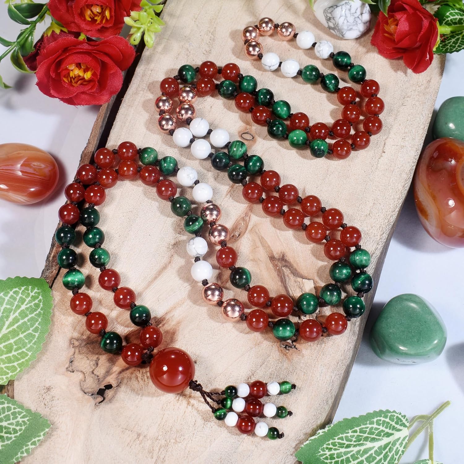 108 Mala Beads Genuine Semi-Precious Gemstone Hand Knotted 8MM Prayer Beads Long Multicolor Necklace 40 Inches - Image 9