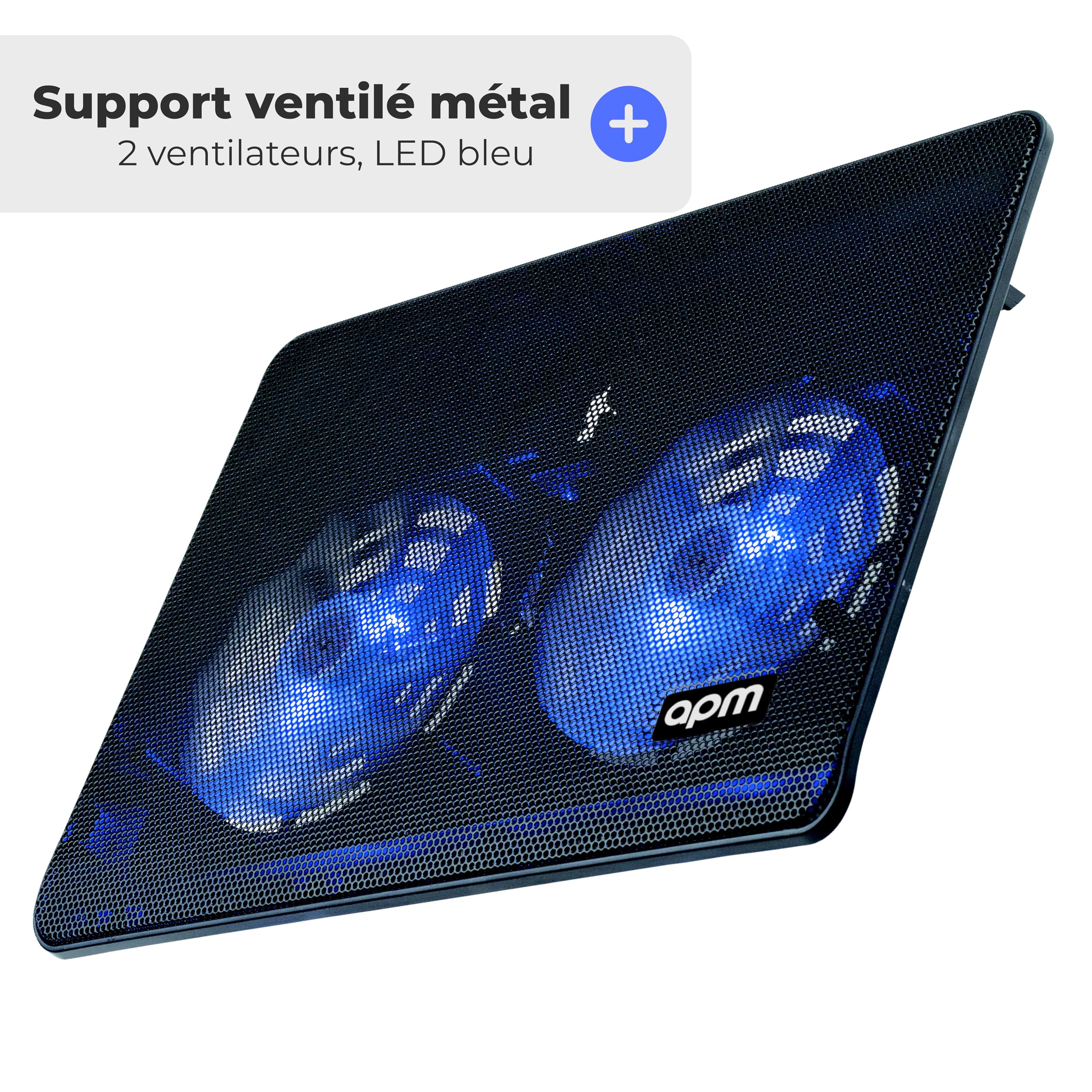 Support Ventilé pour Ordinateur Portable 12"-17", 2 Ventilateurs Silencieux LED Bleue, Structure Métal Résistante, Hauteur Réglable