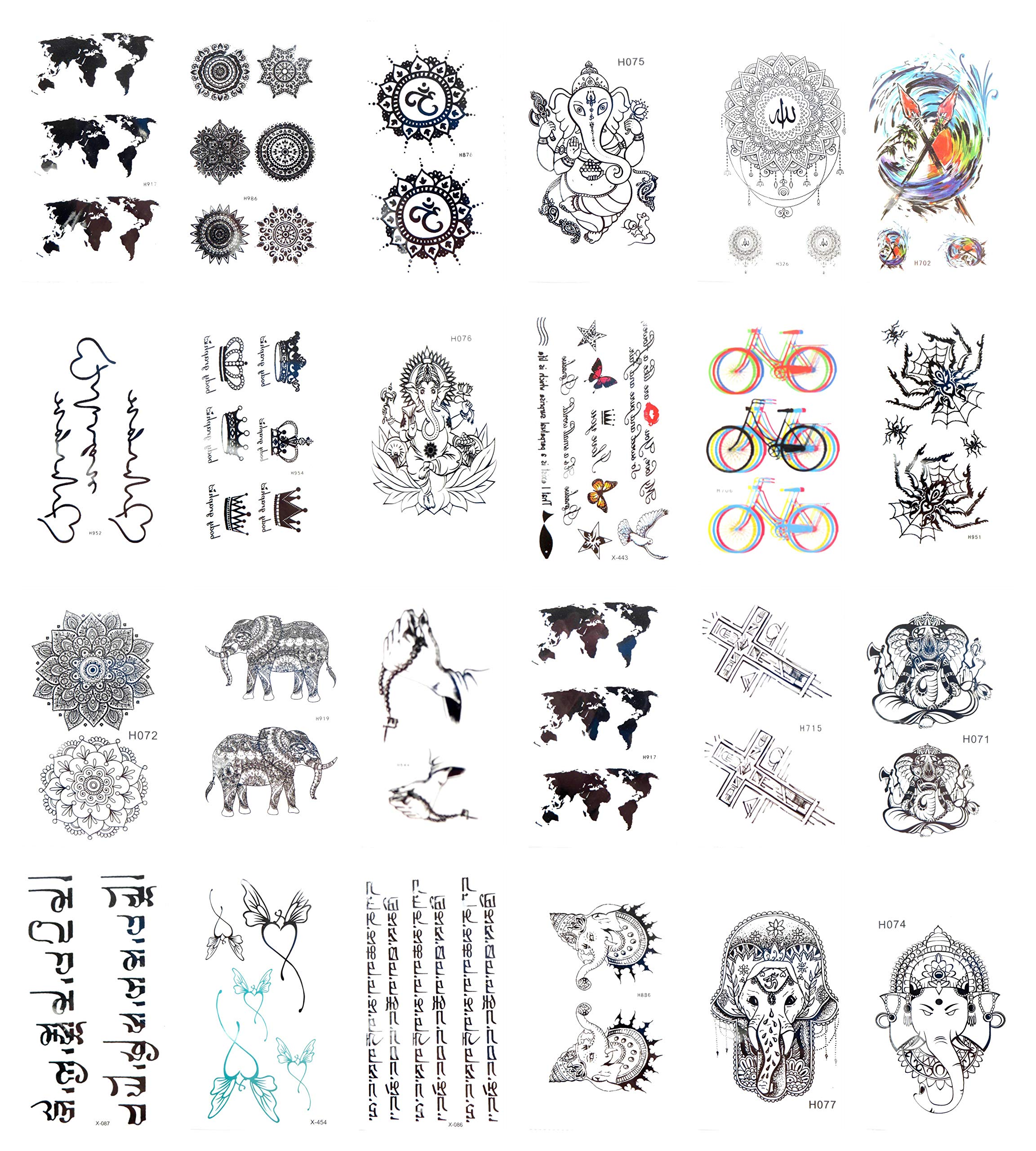 Buy 24 sheets temporary tattoo wold Ganesh bike Body Decals boho tattoo