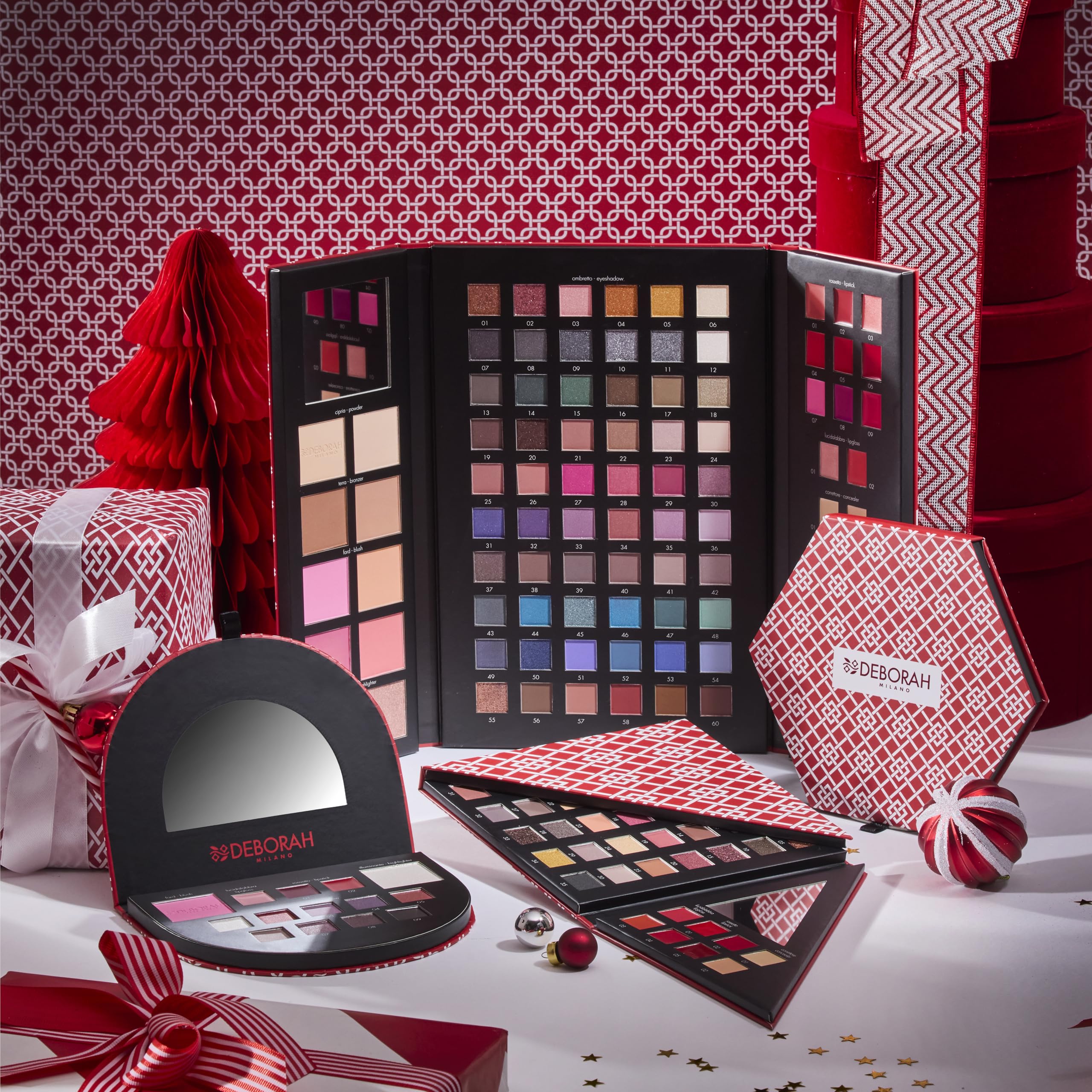Deborah Milano - Trousse Set Regalo Donna Make Up Beauty Gift n.2 Small Toni Caldi, Include Palette di Ombretti, Gloss, Rossetti e Polveri Viso dai diversi Finish e Colori, in Carta FSC