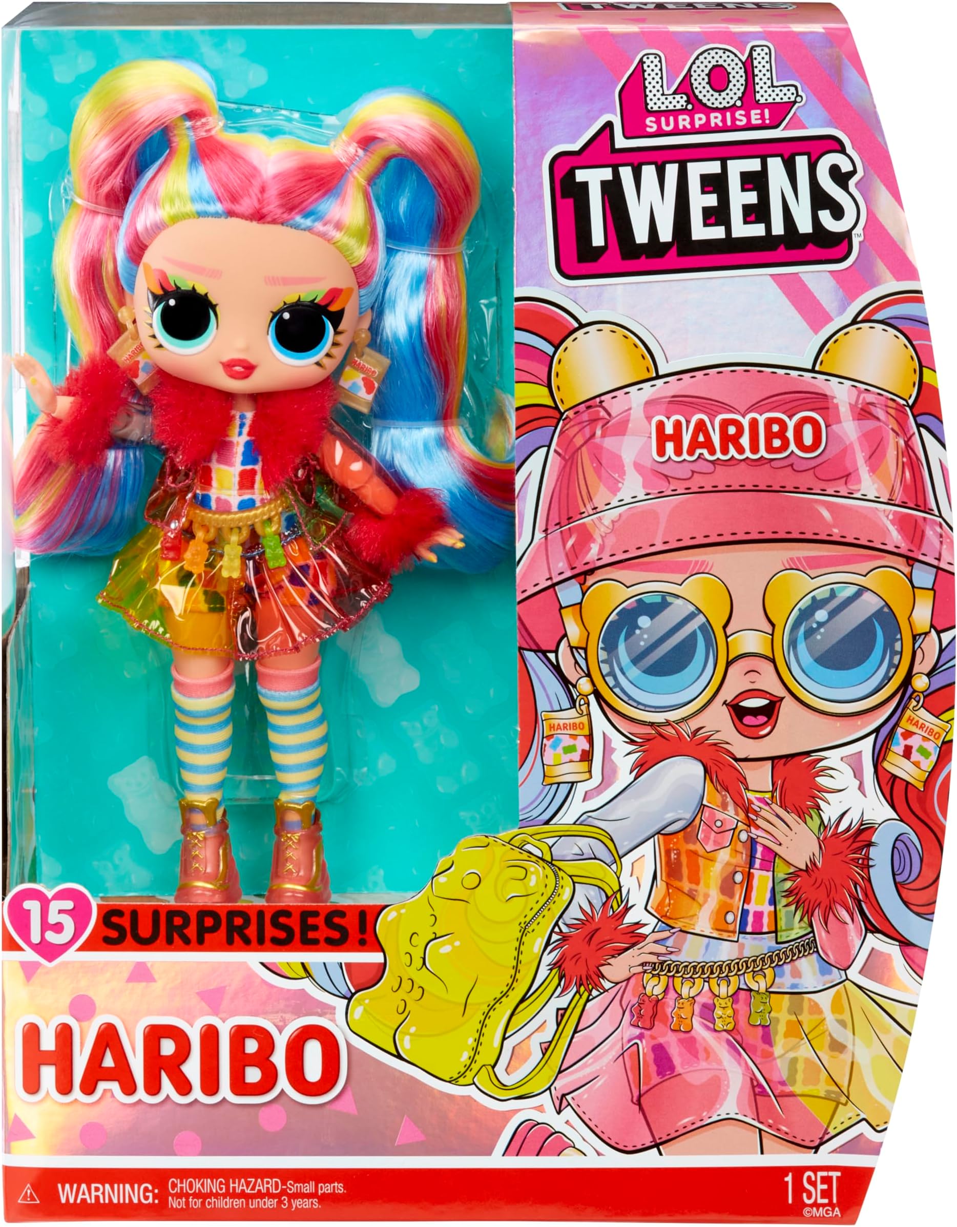 L.O.L. Surprise! Loves Mini Sweets x Haribo Tween Holly Happy Doll, 6.5 Inch, with 15 Surprises, Goldbears Candy-Inspired Outfit, Accessories & Stand, Collectible for Kids Age 3+