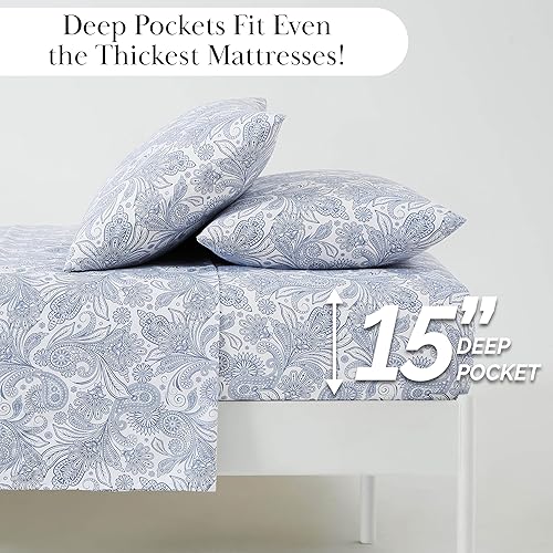 Miniatura 2 de Southshore Fine Living, Inc. Perfect Paisley, juego de sábanas de 4 piezas para cama tamaño King, sábanas King de 14 pulgadas con bolsillo profundo