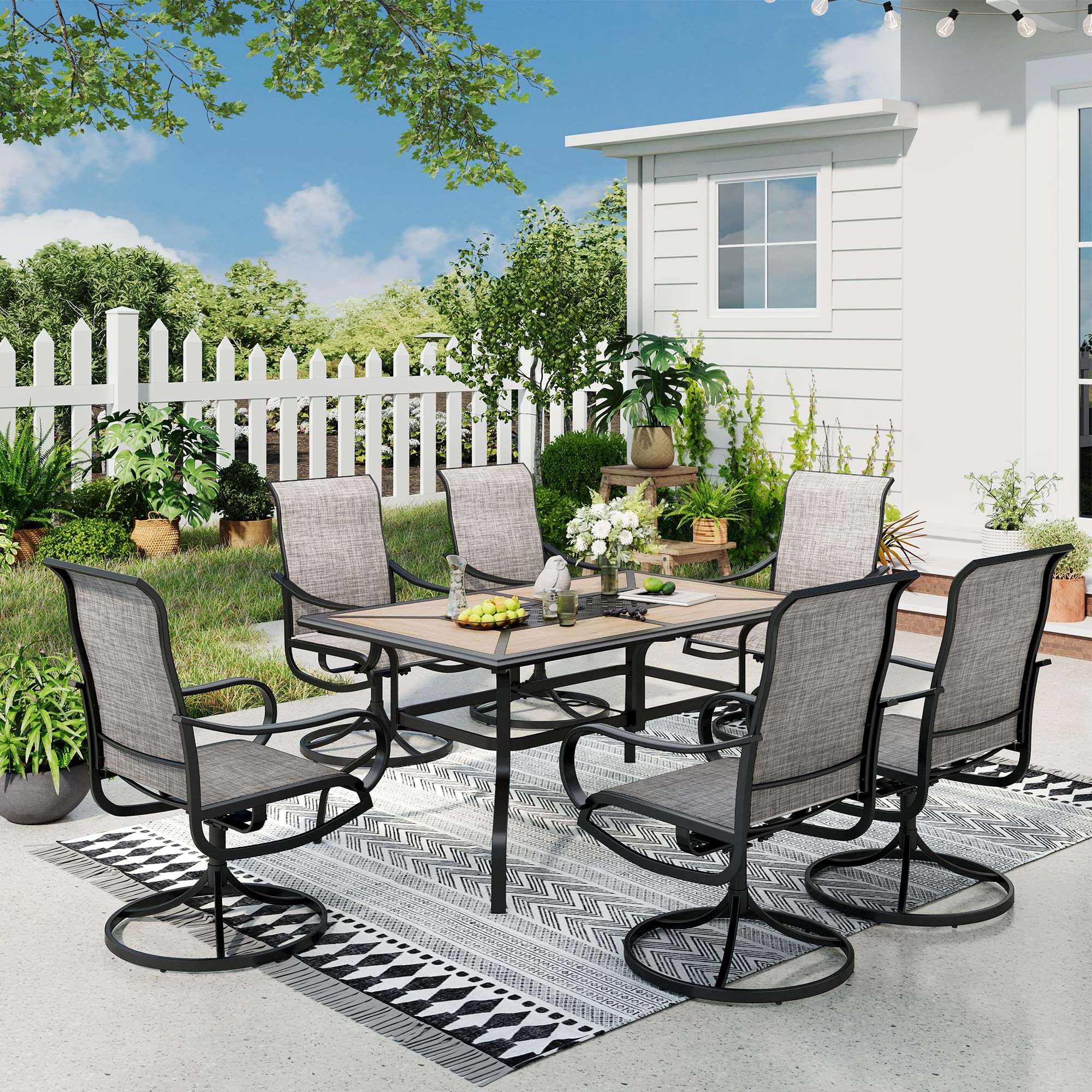 Sophia &amp; William Outdoor Dining Set for 6 w/Wood-Look Table &amp; Brown Chairs