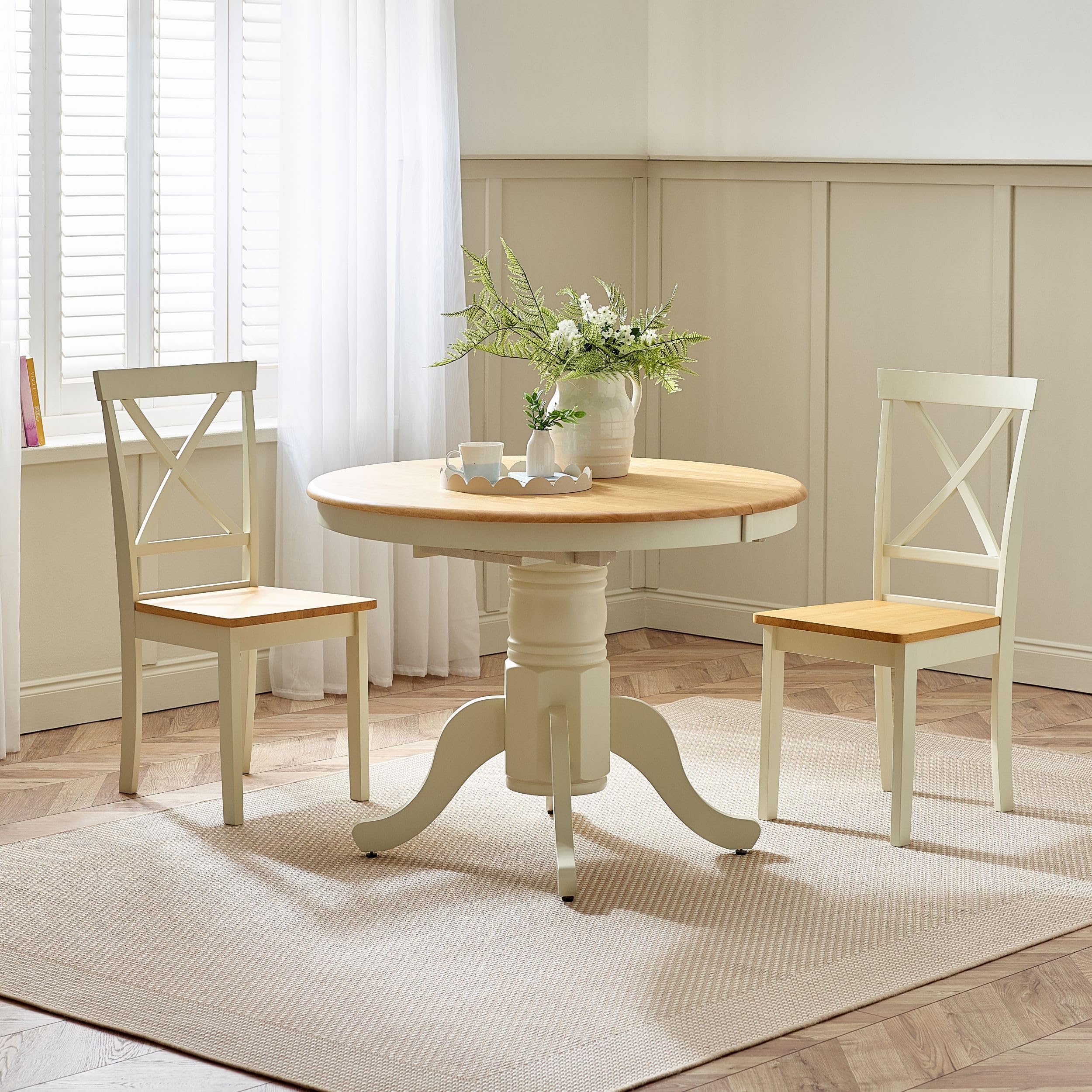 Condition photo showing New/Like New for Furniturebox UK Padstow Round Extending Dining Table, Solid Rubberwood, 4 to 6 Seater (Oak Cream) (2 BOXES/COMPLETE)