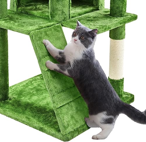 Vista 179 de Yaheetech Árbol para gatos de varios niveles de 70 pulgadas, torre alta para gatos con condominio, postes rascadores y bola colgante para gatos