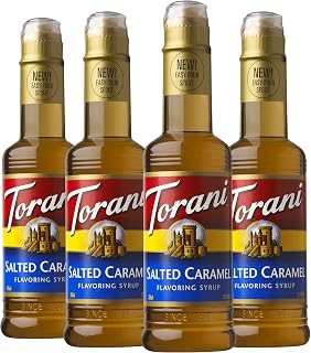 Torani Salted Caramel Syrup, Natural Flavor, 12.7 oz Pack of 4 - Rich Indulgent Taste for Coffee, Lattes & Cocktails