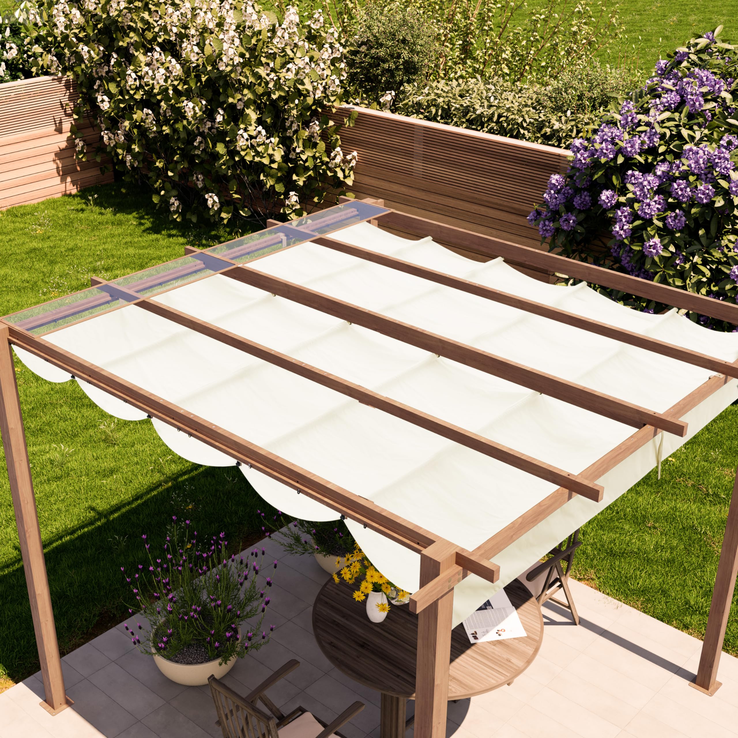 PRIMEYARD Pergola 3x3 m gazebo da giardino con tetto scorrevole struttura in acciaio look legno