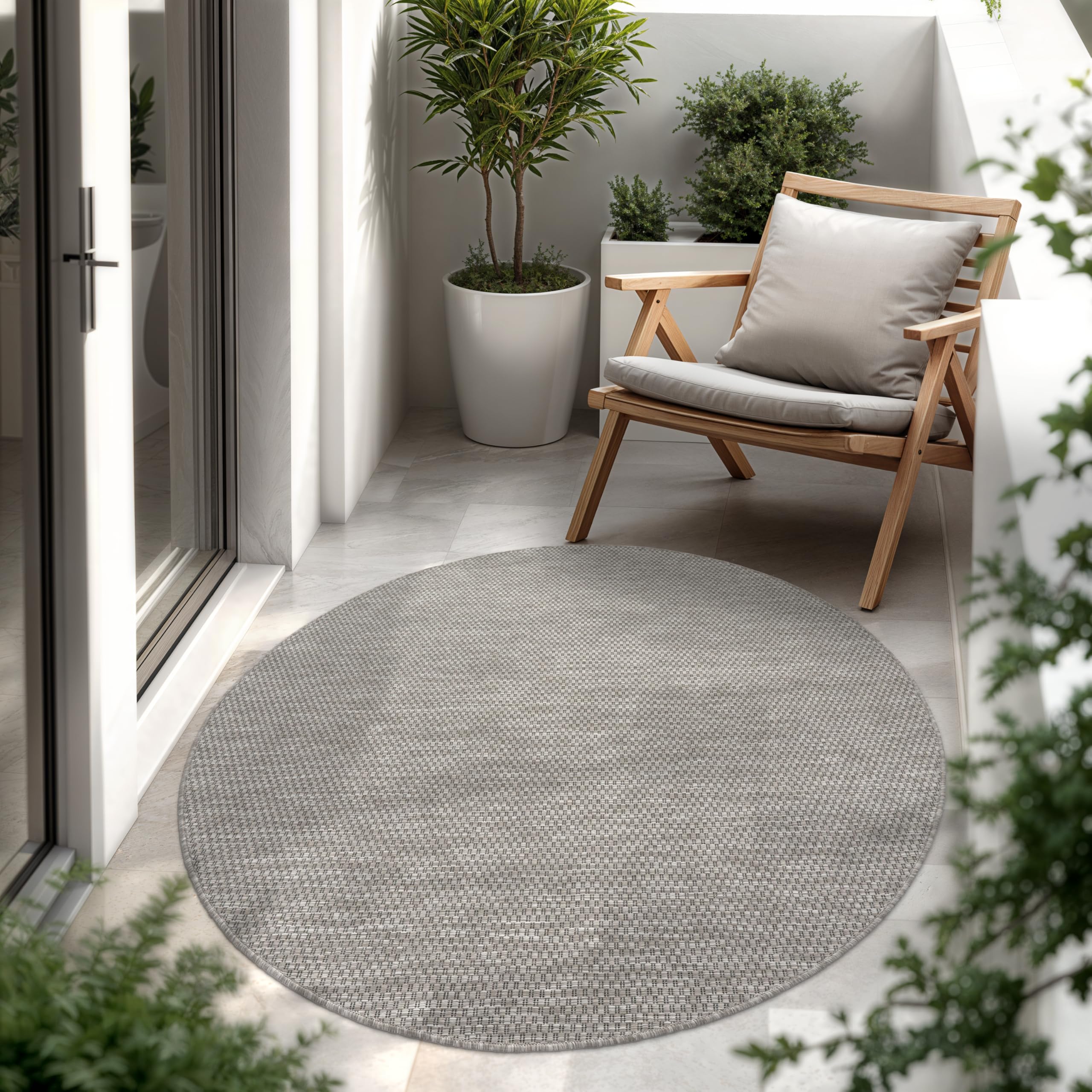 Paco Home Outdoor Teppich, Wetterfest Pflegeleicht Küchenteppich Ideal für Terrasse Balkon Garten, Flachgewebe Sisaloptik Modern Einfarbig meliert, 80x150 cm Läufer, Grau