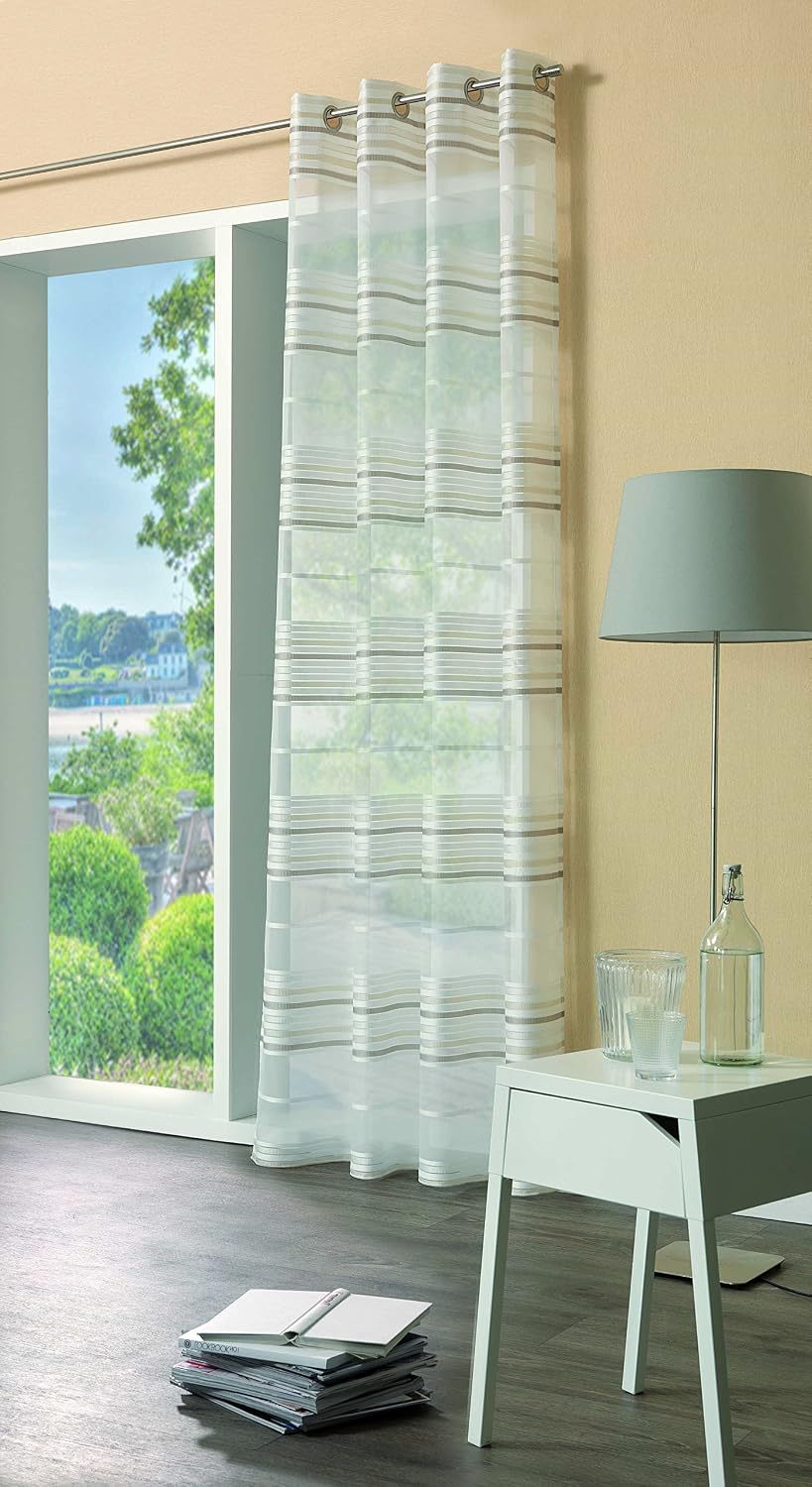 Deko Trends Eyelet Curtain, fabric, Wool-White-Cream-Taupe, H245 x B144 cm (1er Pack), W 56.7" x L 96.5" (1 Panels) - Image 4