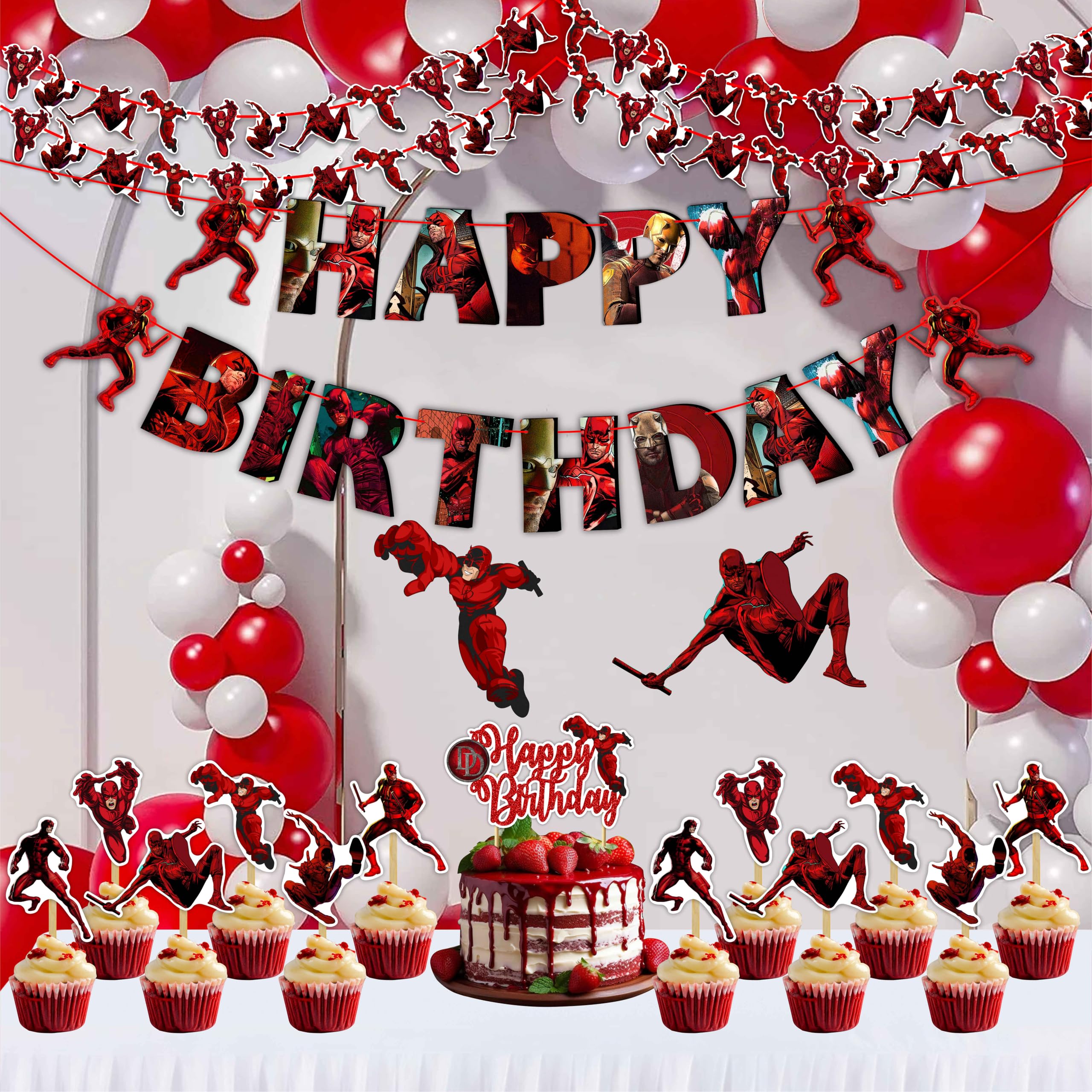 Dardvil Theme – Superhero Party Decoration for Boys, Girls & Adults – Bold Comic Style Red & Black Birthday Banner for Wall, Backdrop, or Party Table