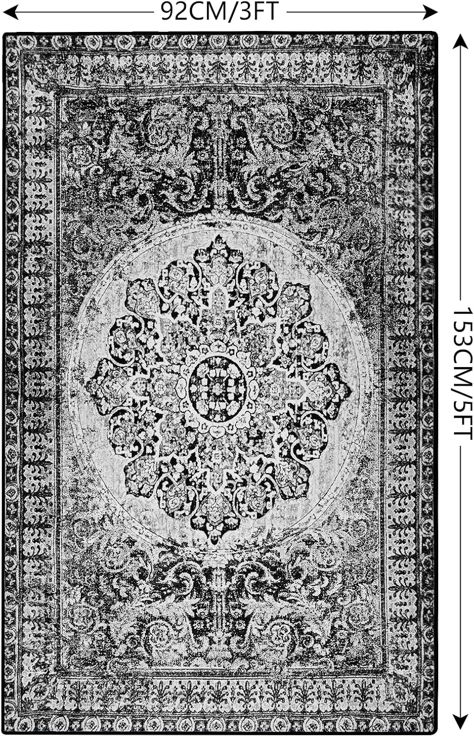 Comeet Area Rug 4x6, Washable Rug, Indoor Throw Mat Anti Slip Backing Floor Carpet for Kitchen Living Room Bedroom Dining Room Black/White