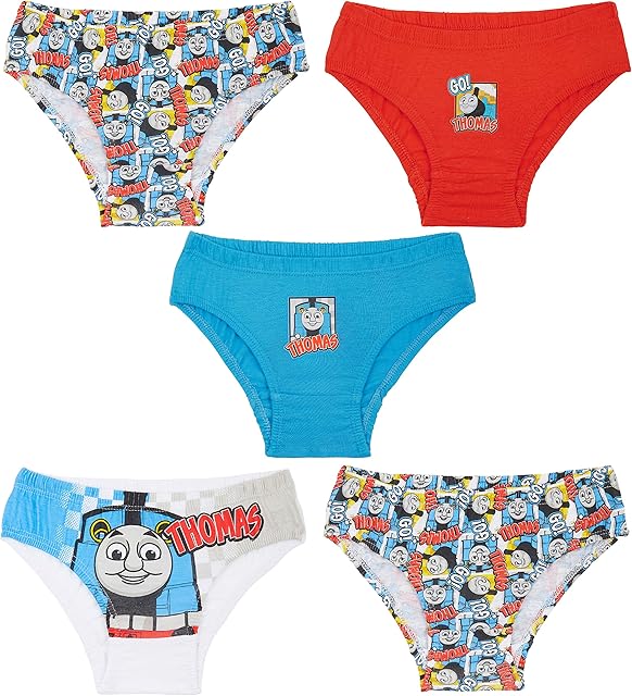 Thomas & Friends Boys Pants, Pack Of 5 Briefs 100% Cotton, 18 Months - 6 Years (Blue/Red, 4-5 Years)