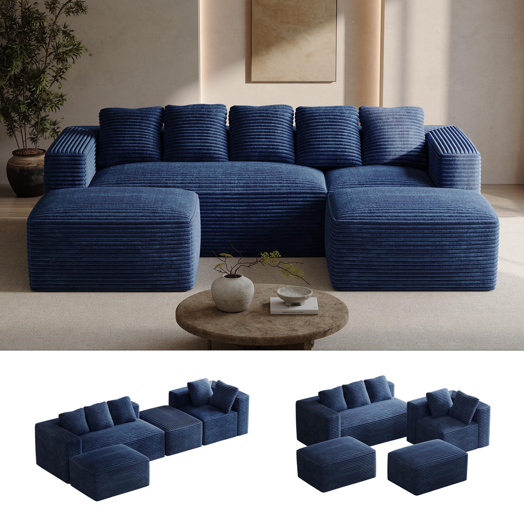 Photo 1 of *** FOUR CUSHIONS, FOUR PILLOWS, AND ONE SECTION OF THE COUCH REST IS MISSING***ONEMMLION 105" Oversized Cloud Boneless Couch Modular Sofas, Blue