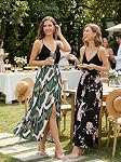Newshows Women's Summer V Neck Spaghetti Strap Sleeveless Casual Split Long Maxi Dress