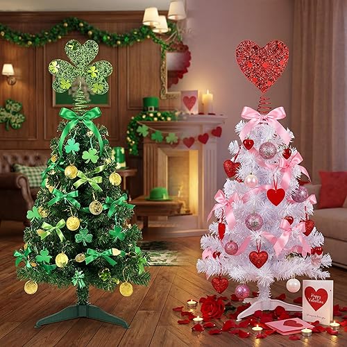 Miniatura 7 de 2 piezas Día de San Valentín Día de San Patricio Mini Adorno para la punta del árbol Corazón Trébol Adorno para la punta del árbol Rojo Verde Hierro
