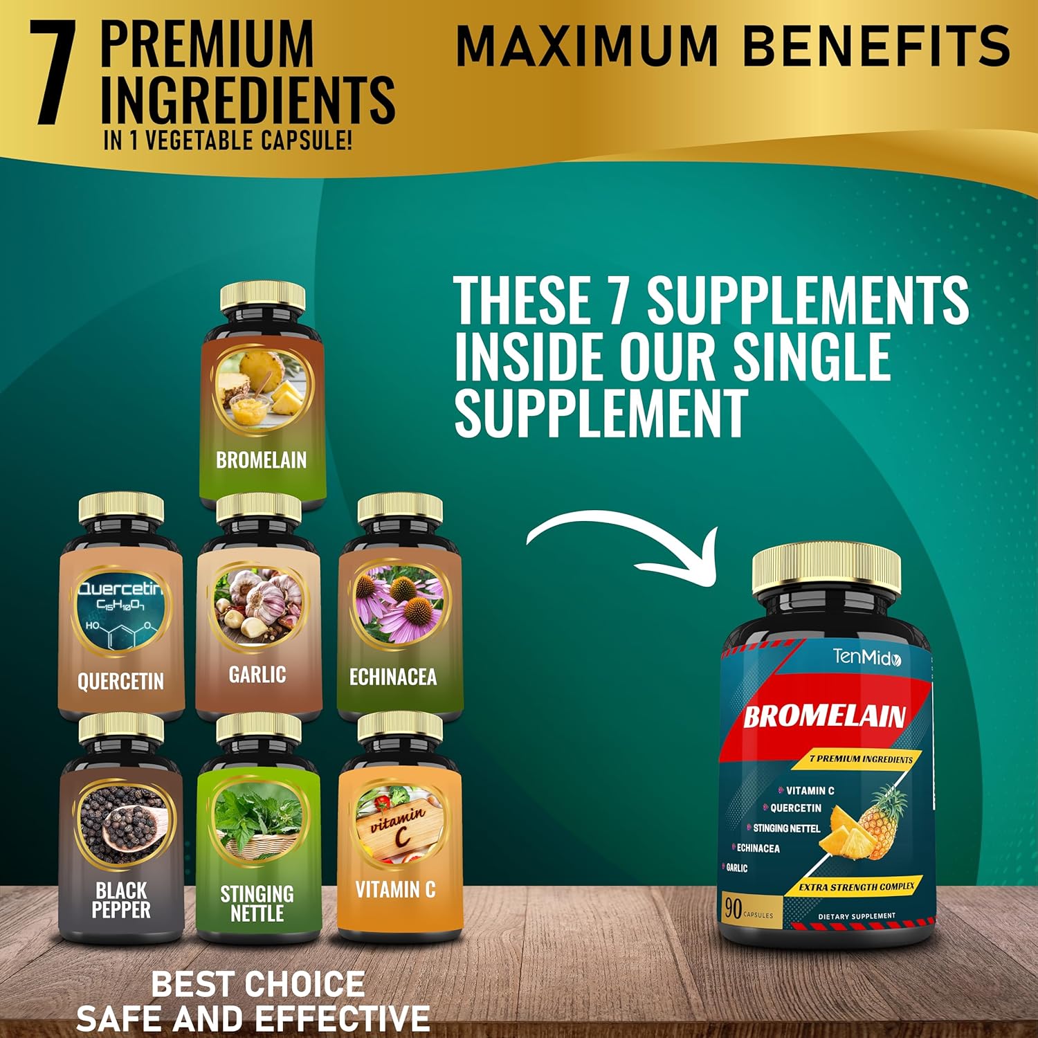 Bromelain Extract Capsules, Proteolytic Enzymes & VitC, Quercetin, Echinacea, Garlic, Pepper - Supports Digestion Health, Nutrient Absorption - 90caps, 3Months Supply (Pack of 2)