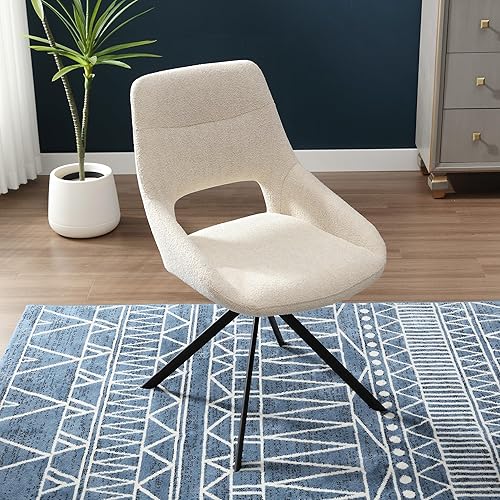 Miniatura 8 de Juego de 1 silla de escritorio moderna de mediados de siglo, sin ruedas, silla de comedor giratoria de tela de lino con patas de metal, silla