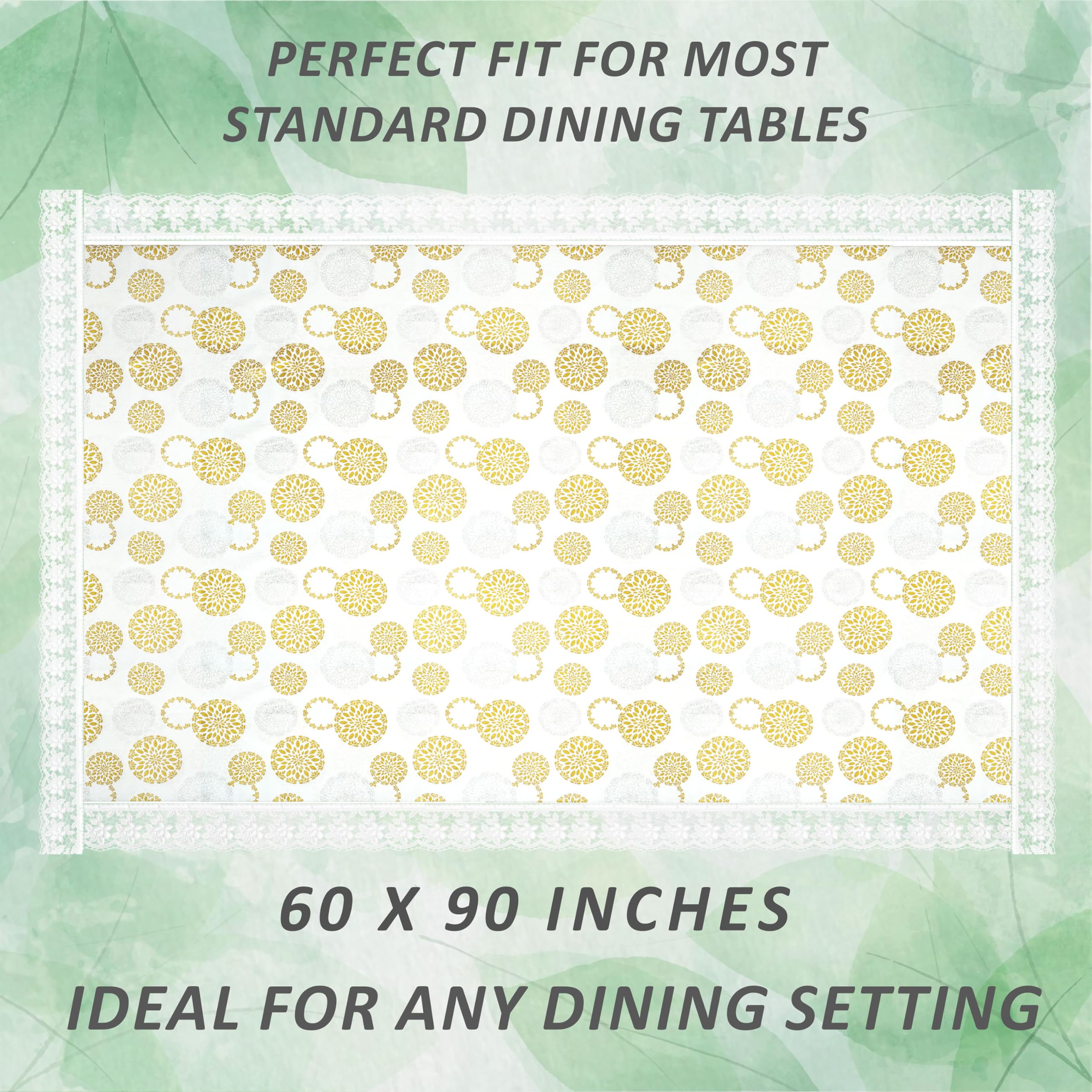 Kuber Industries Rangoli Printed PVC 6 Seater Dinning Table Cover 60"x90" (Cream),Polyvinyl Chloride (PVC),Square,Pack of 1 1