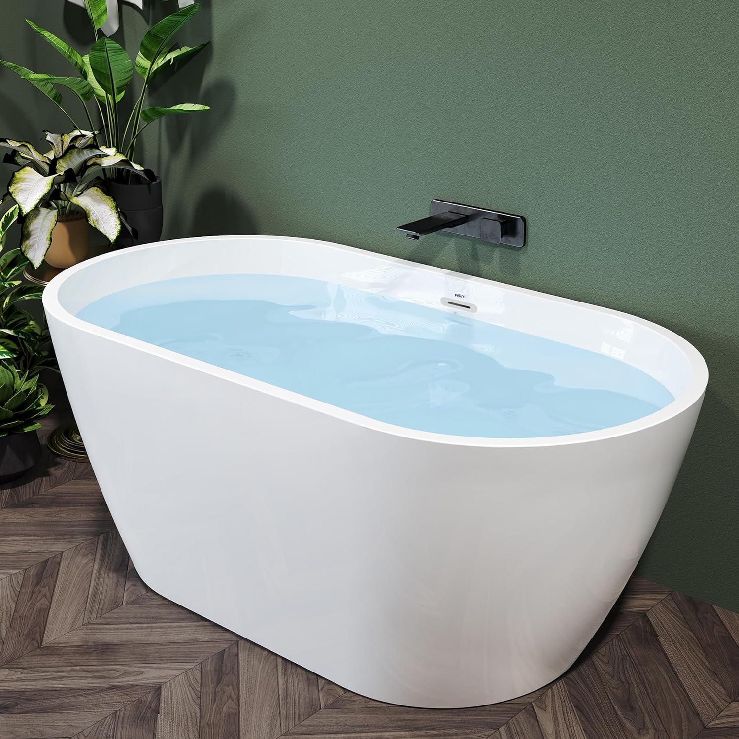 FerdY Nauru 55" Acrylic Freestanding Bathtub, Gracefully Shaped Freestanding Soaking Bathtub, Glossy White cUPC Certified, Toe-Tap Chrome Drain& FerdY Bath Pillow for Bathtub,Thick Tub Pillows