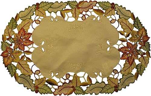 Sainty H9118P2 - Camino de mesa ovalado de hoja de arce (16 x 36), 16 x 36 pulgadas, color crema