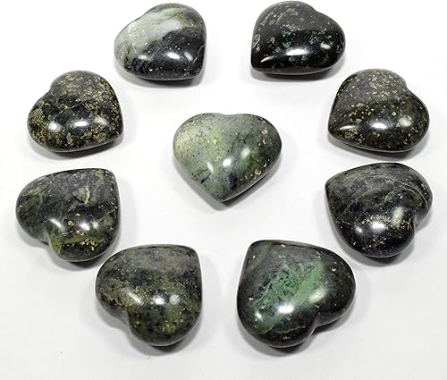 Miniatura 2 de Jaspe Corazón Ónix Labradorita Serpentina Aventurina Piedra Preciosa Pulida Cristal Mineral Especimen Verde Nefrita (Jade Nefrita)