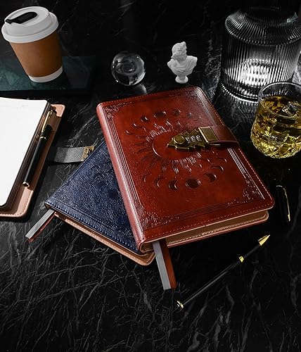 Miniatura 9 de ZXHQ Diario con cerradura para mujeres y hombres, tamaño A5 de 240 páginas con cerradura con bolígrafo, diseño de borde vintage, cuaderno de