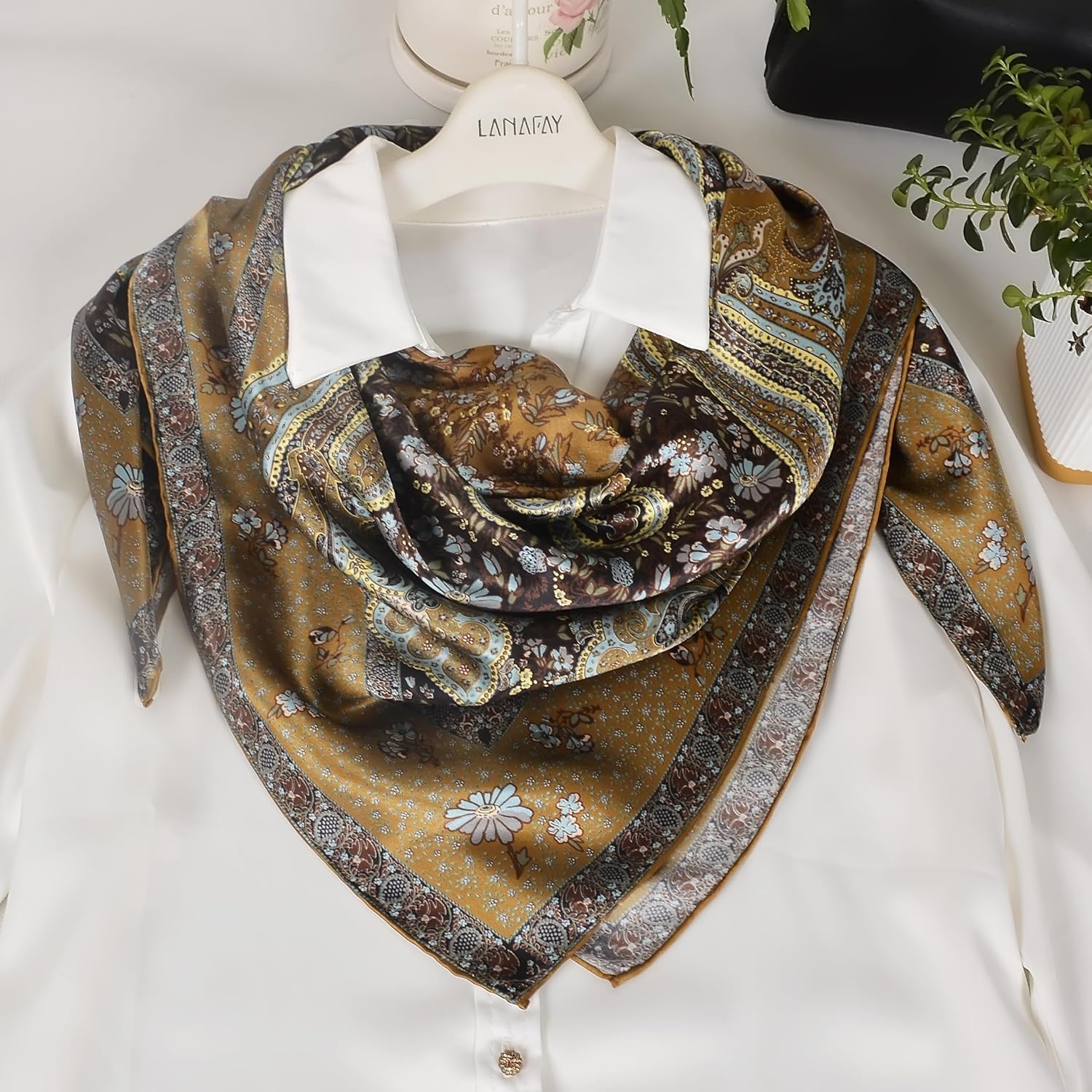 Women 100% Mulberry Silk Scarf Square Shawl 43"*43" - Floral Print, for Party, Travel & Photography (Headscarf/Wrap) - Image 9