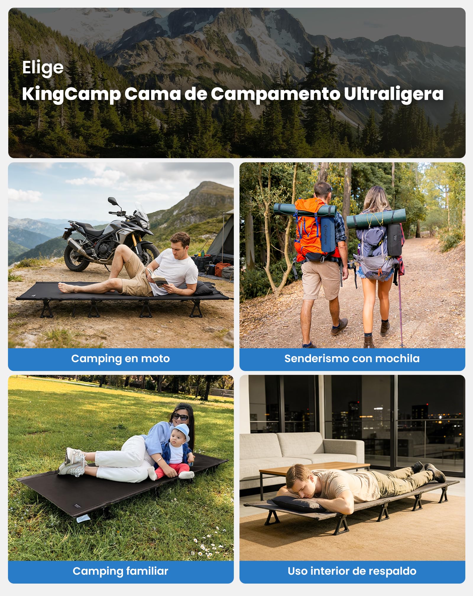 KingCamp Cama Plegable Ultralight 2,45 kg Cama de Camping Que se Pliega a 36x13cm Fácil de Llevar Capacidad Máxima 136kg para Camping, Exterior, Viajes, Playa, Jardín & Hogar