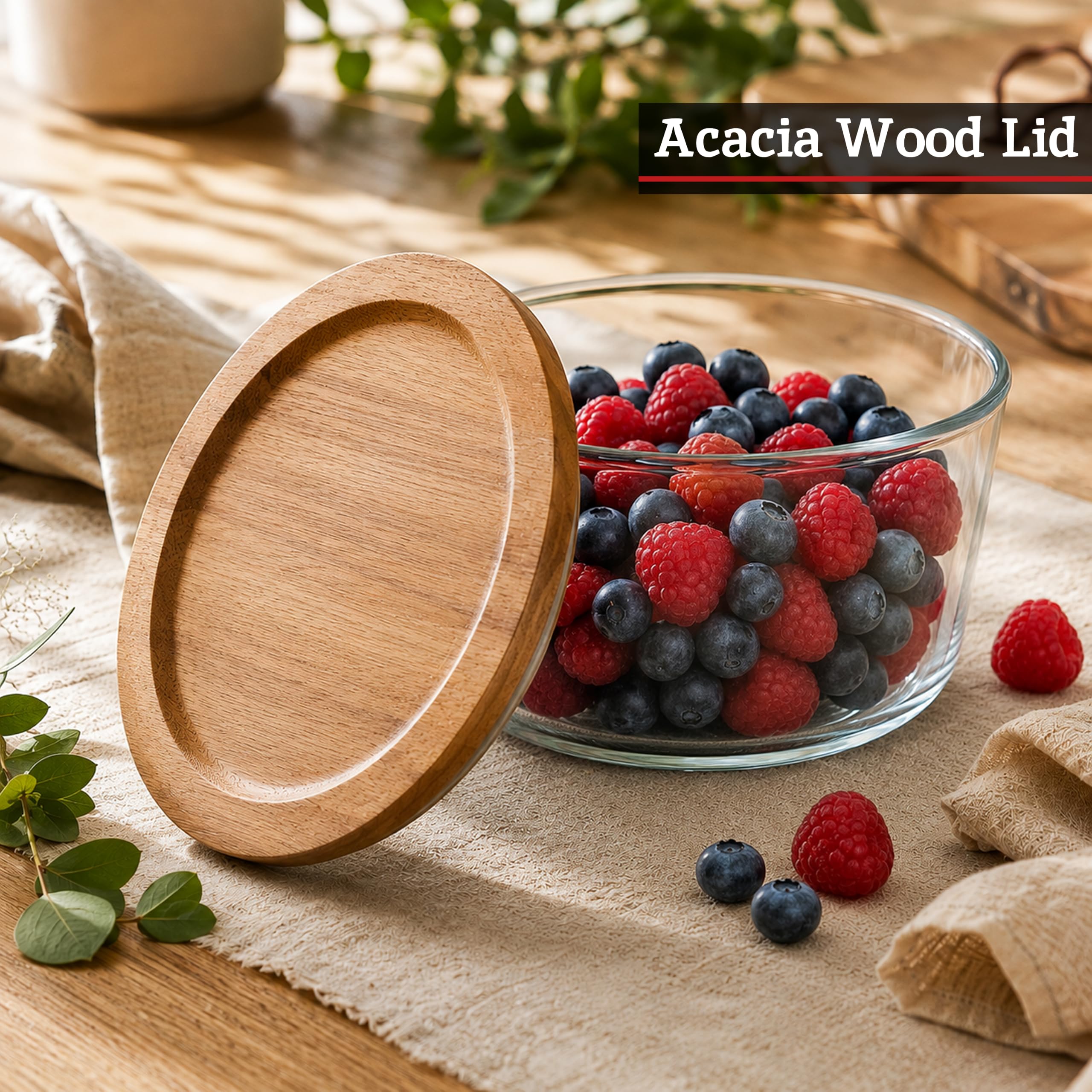 Premier Housewares - Juego de almacenamiento de alimentos de vidrio borosilicato con tapas de madera, 3 piezas