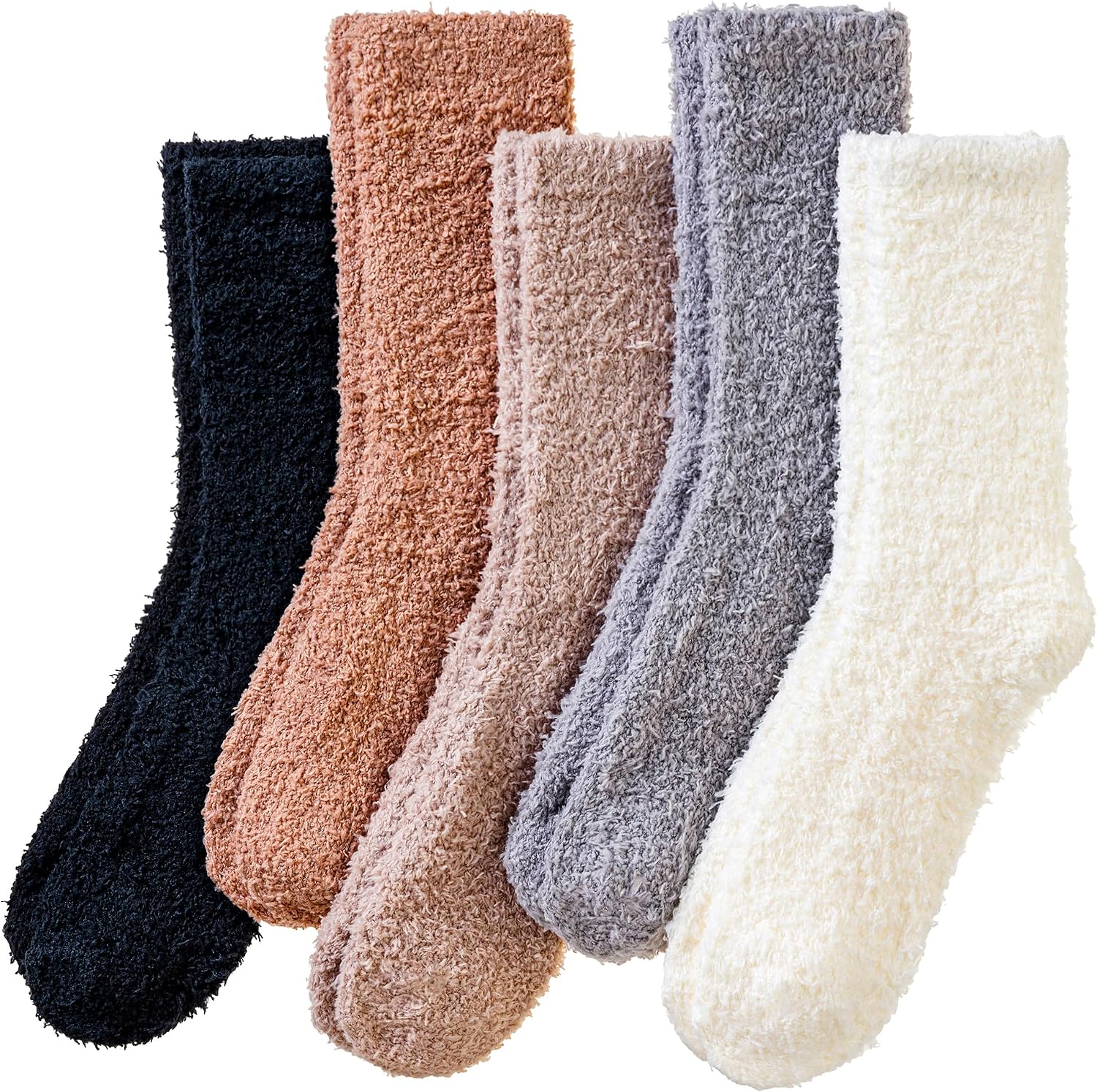 Velice Mens Fuzzy Socks Soft Cozy Fluffy Slipper Winter Thick Warm Plush Fleece Cabin Home Sleeping Socks 5 Pairs